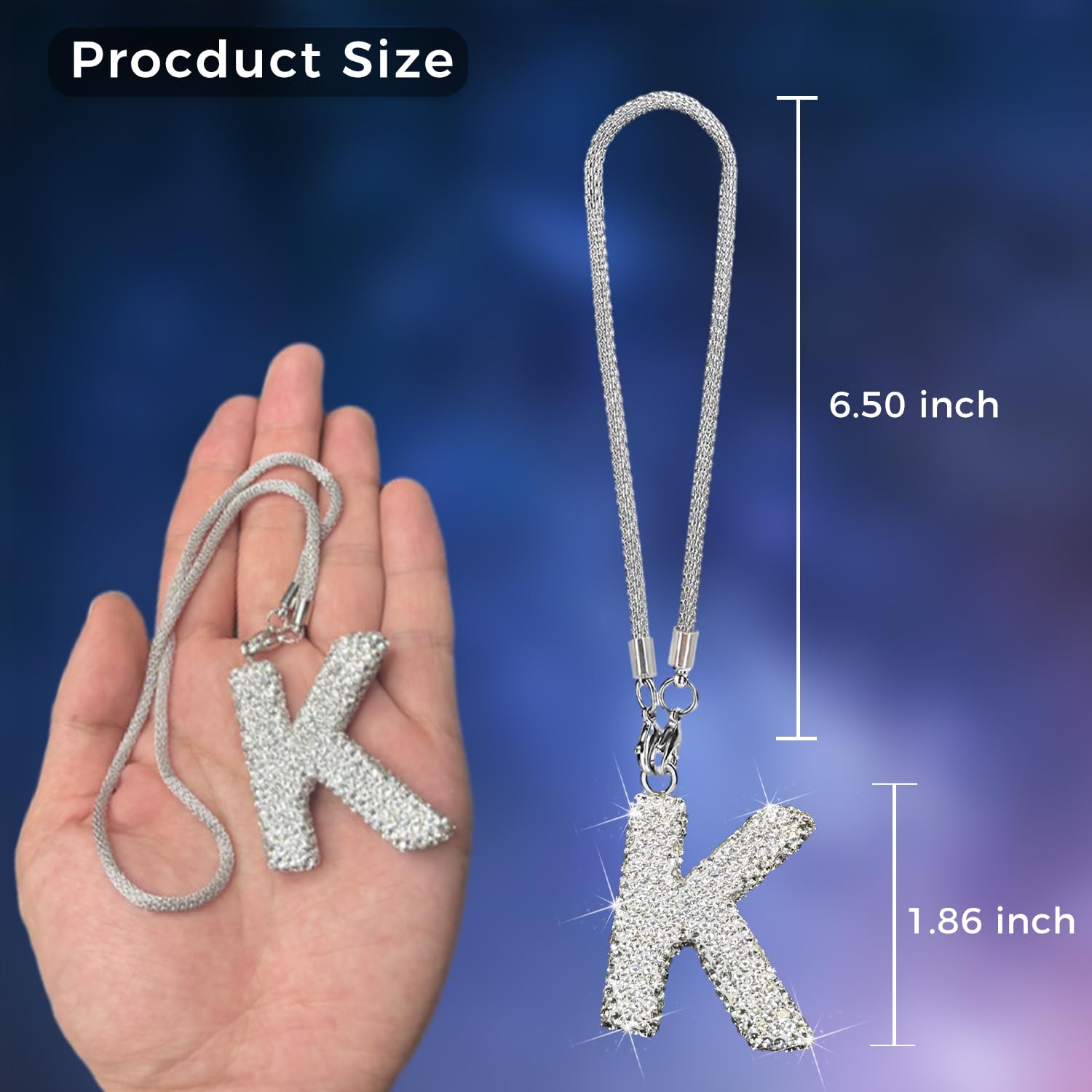 Hitluste Bling Car Letter Charm Pendant, Crystal Rear View Mirror Ornament, Alloy, White K, Model EL-K-1PC-W