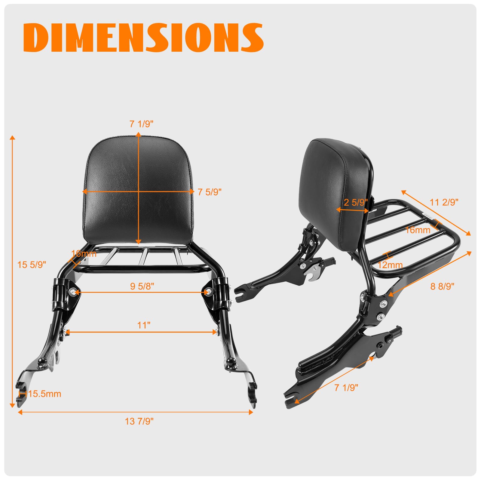 Eumti HoldFast Sissy Bar for Harley Softail Fat Bob 114, Gloss Black, Heavy-Duty Metal, Model LC-132, Detachable Backrest with Luggage Rack