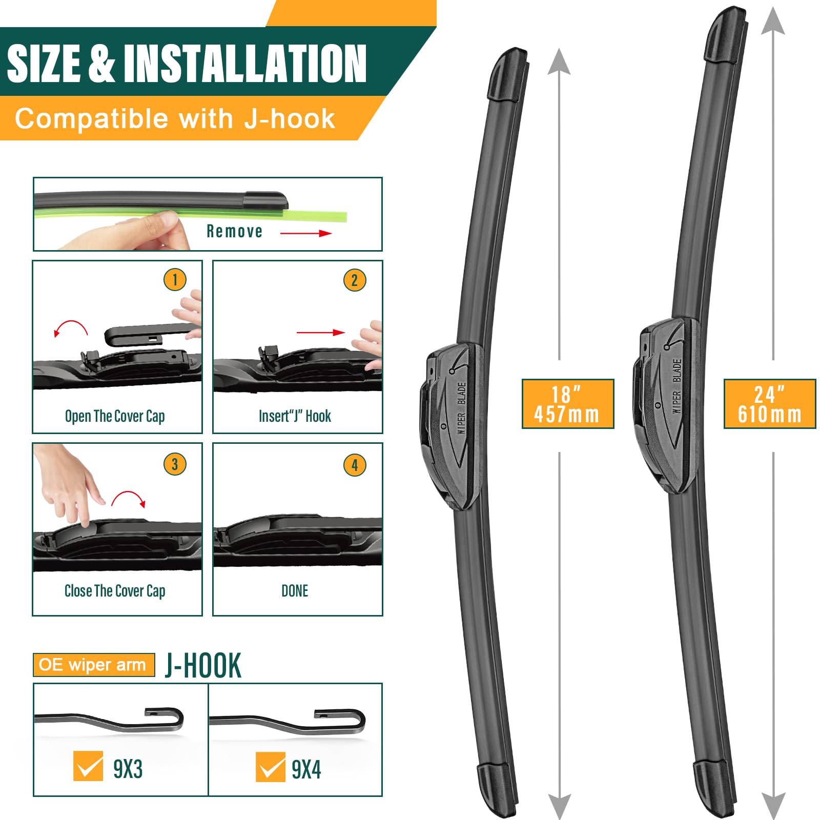 Kvq Windshield Wiper Blades Replacement For Mazda 3 2014 2015 2016 2017 2018 Original Factory Quality Front Rear Wiper Blade Set