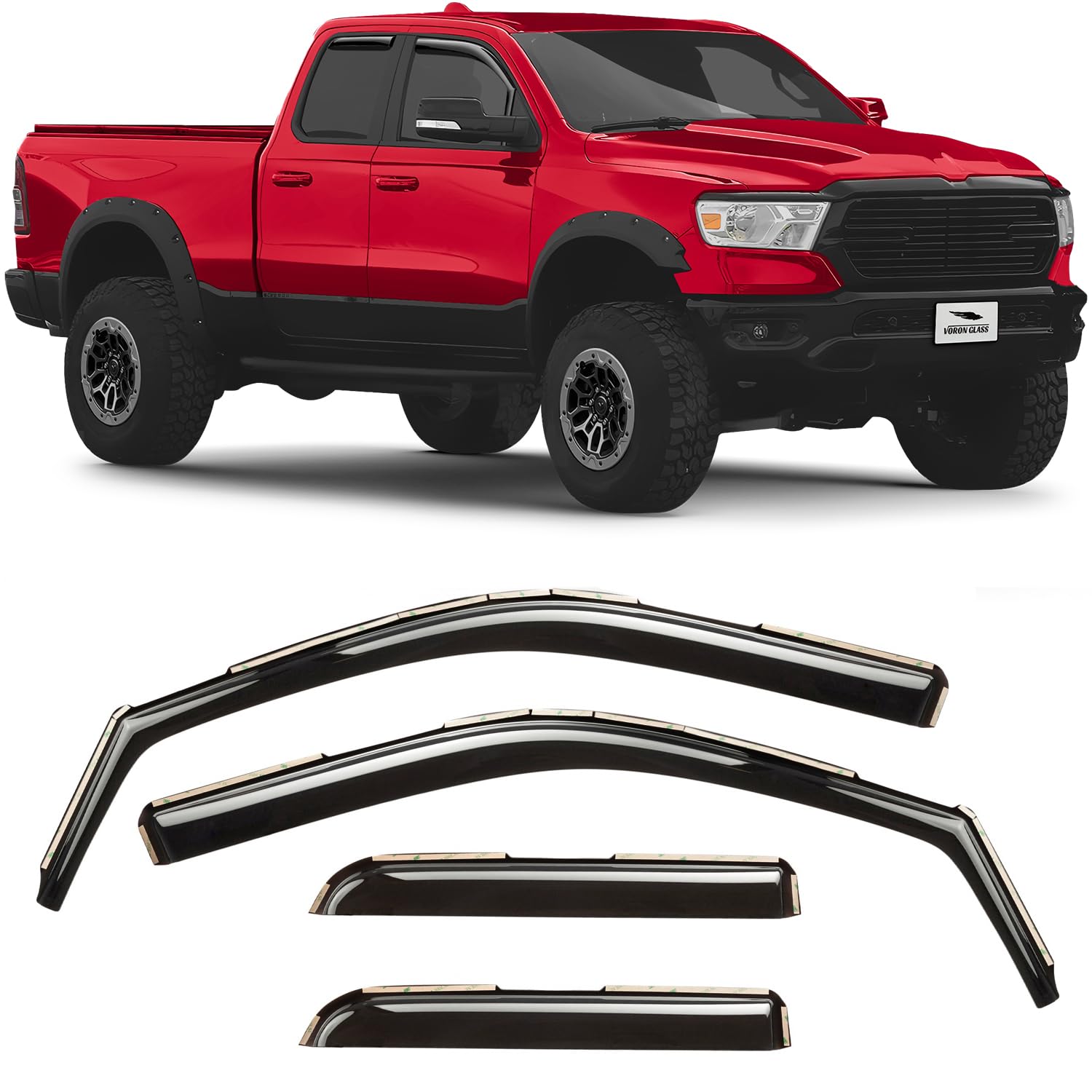 Voron Glass In-Channel Extra Durable Rain Guards For Trucks Dodge Ram 1500 2019-2025 Quad Cab, Window Deflectors, Vent Window Vi