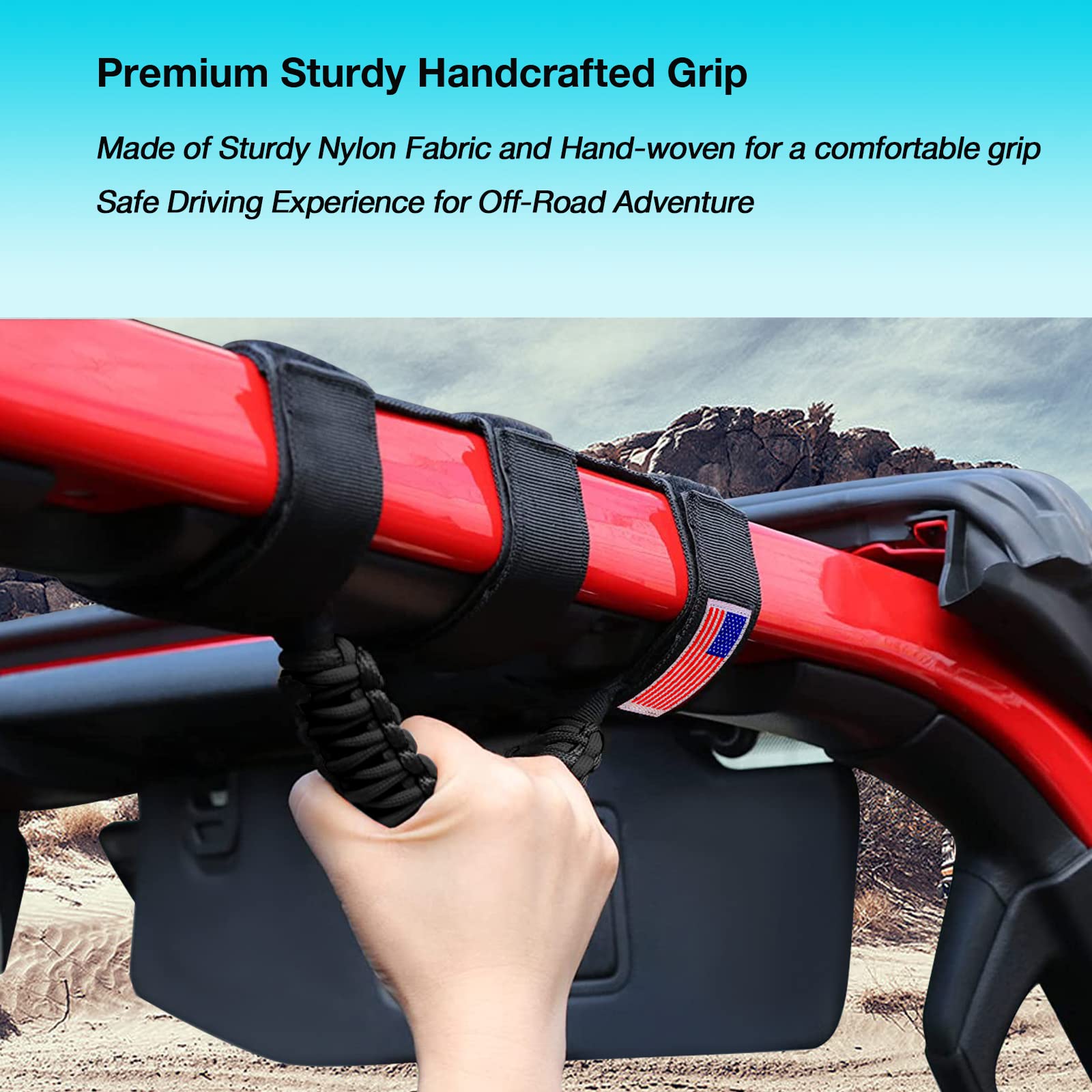 GAIZON 4 Pack Grab Handles Paracord Roll Bar for Jeep Wrangler Accessories CJ YJ TJ JL JK LJ JLU JKU Sahara Freedom Rubicon,Glad