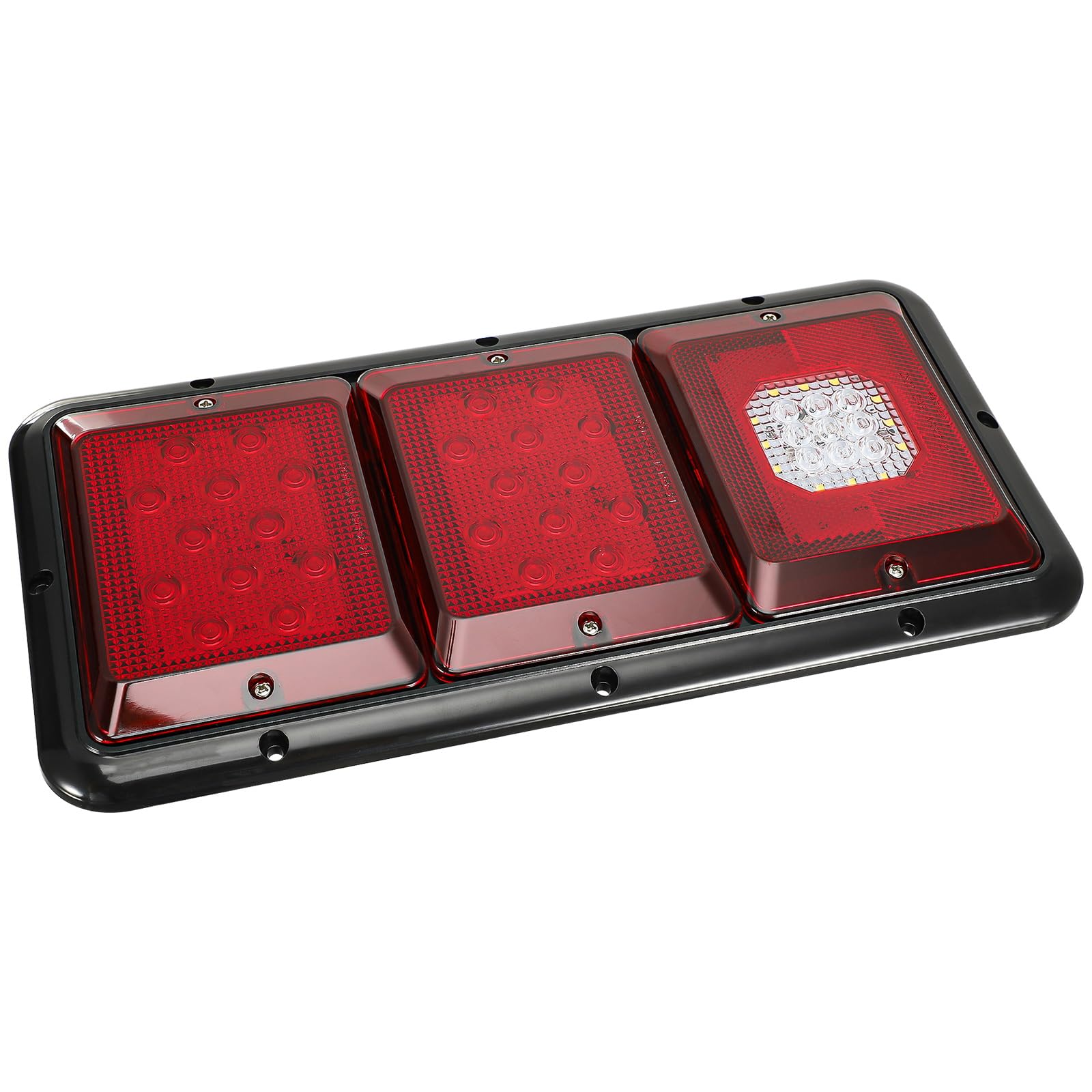 Partsam LED Triple Tail Lights - 45 LEDs, Rectangle, Black Base, Standard Size, Red/Clear Lens for Trailer, Camper, RV