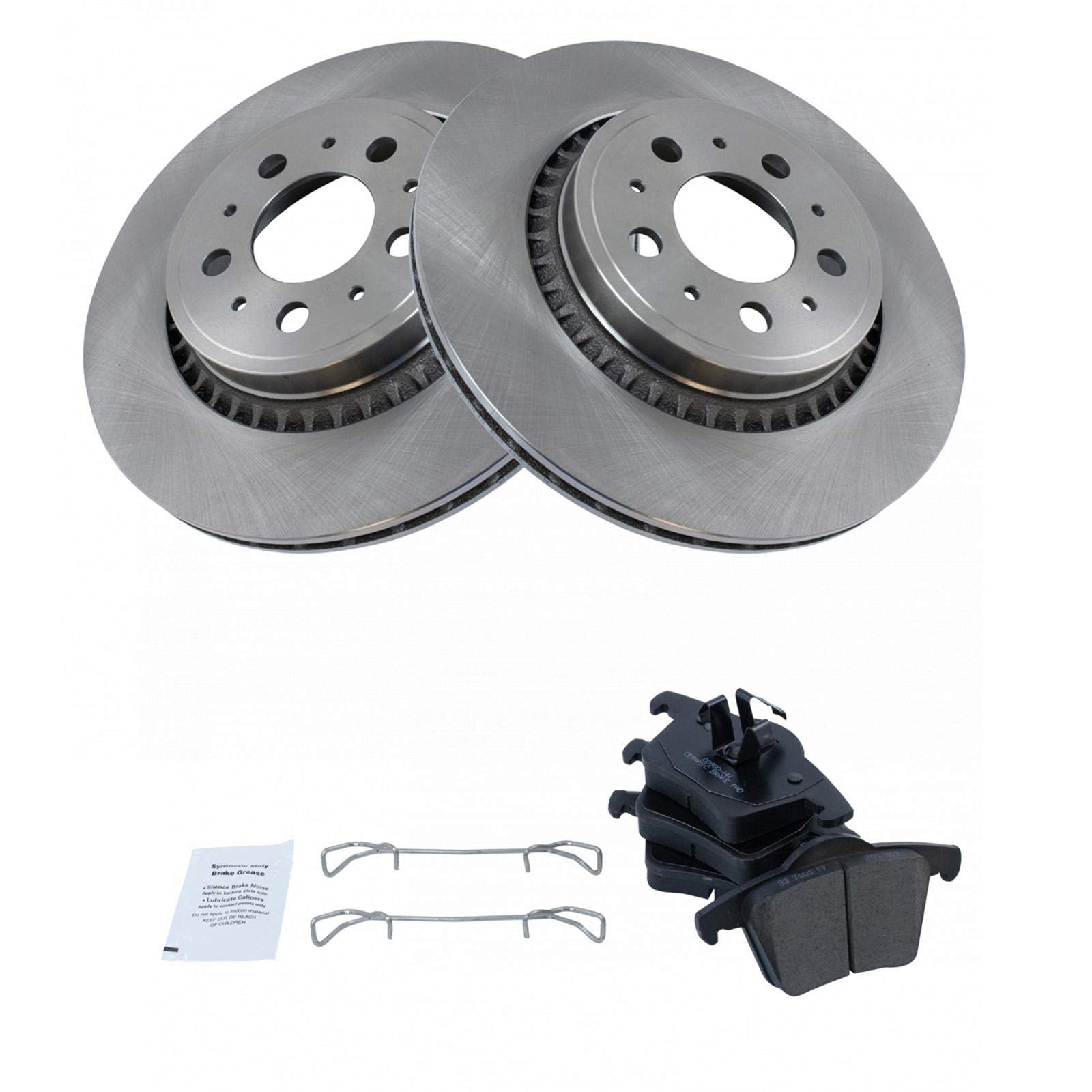 TRQ Rear Brake Pad & Rotor Kit Brake Pads Brake Rotor Ceramic Compatible with 2003-2014 Volvo XC90