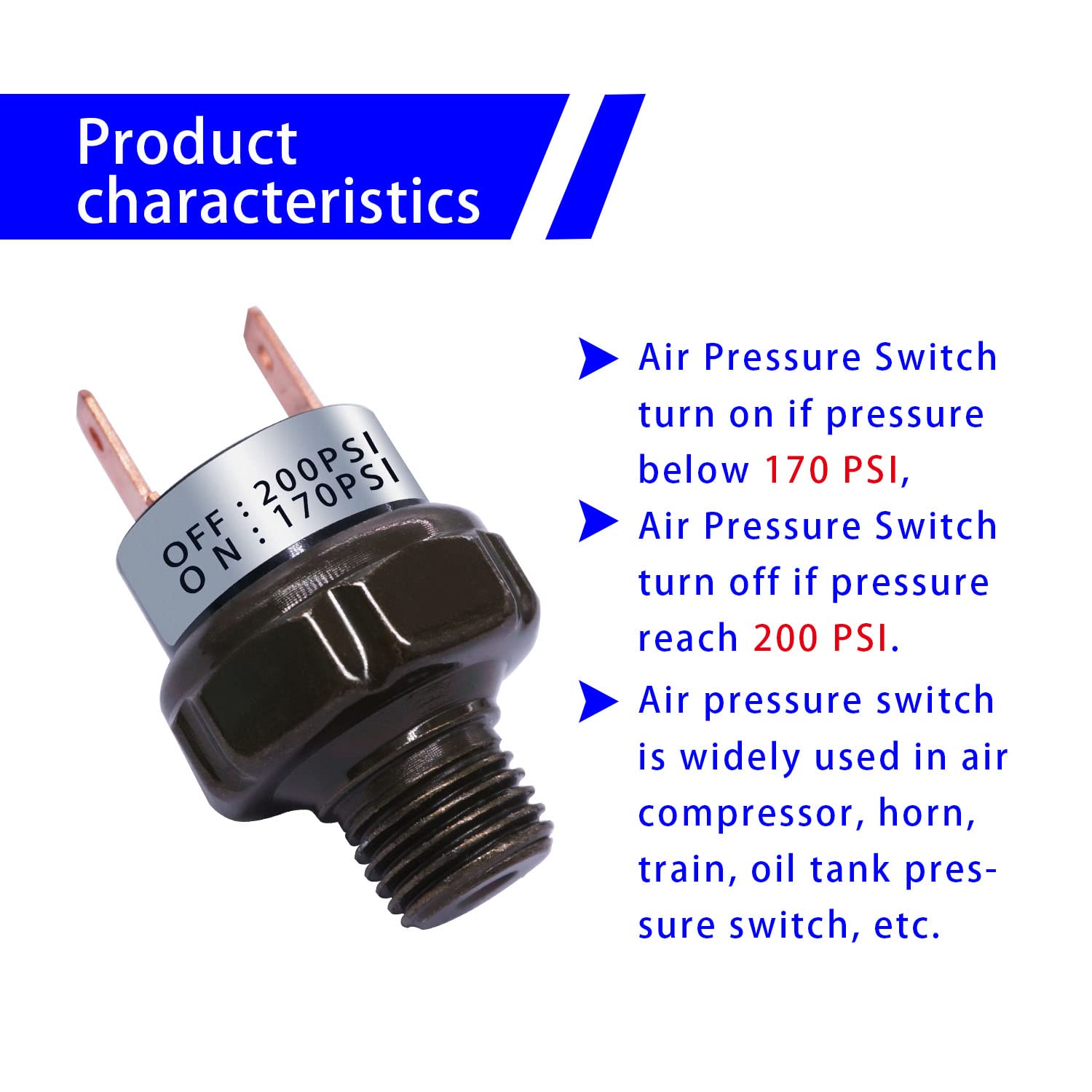 Mankk Air Pressure Switch 170-200 Psi Thread 1/4'' Npt 24V 12V Dc Air Compressor Pressure Switch For Air Horn Train 170-200-1/4'