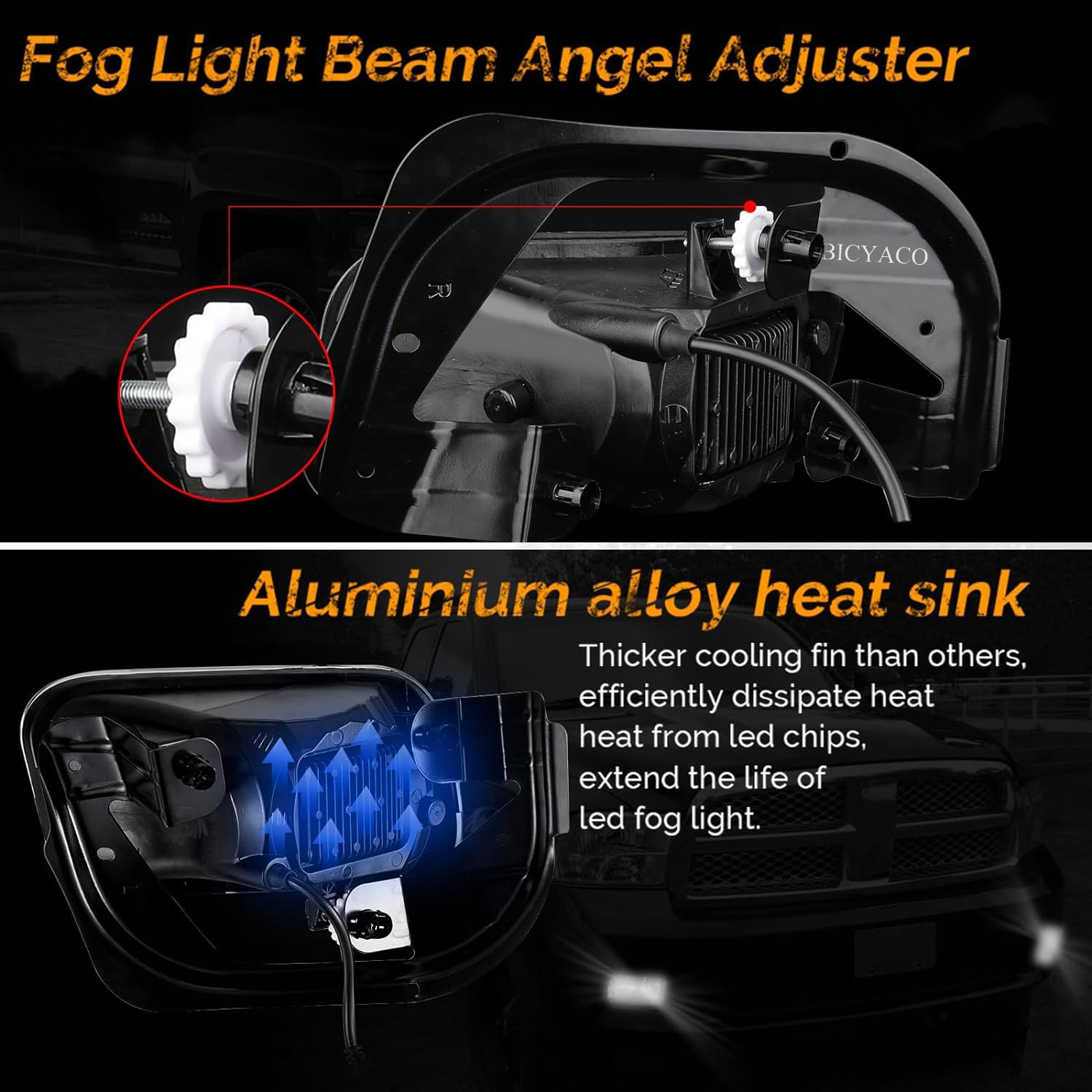 Bicyaco Led Fog Light Compatible With Dodge Ram 1500 2009-2012 Dodge Ram 2500/3500 2010-2018 Pickup Truck W/Bracket Replacement -1 Pair Chrome