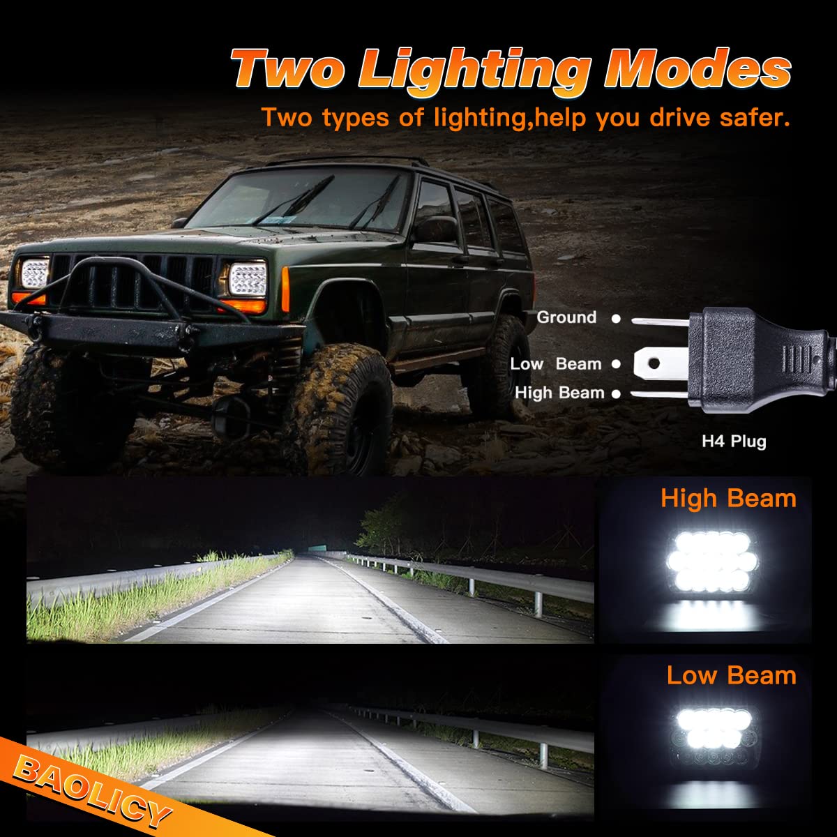 Baolicy 5X7 7X6 H6054 Led Headlights Dot Approved Hi/Low Sealed Beam H6052 H5054 Rectangular Head Light 2Pcs 45W For Xj Yj Mj To