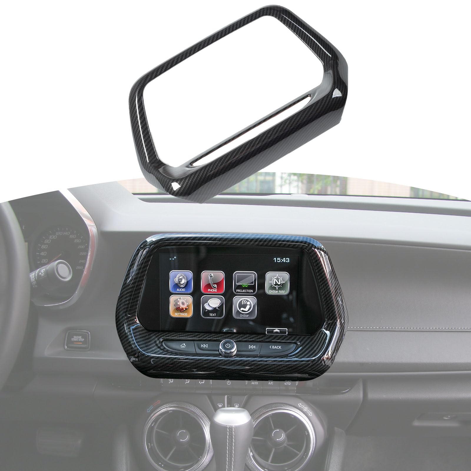 Rt-Tcz For Camaro Carbon Fiber Interior Accessories, Navigation Display Screen Trim Cover For Chevy Camaro 2017-2023 Large Scree
