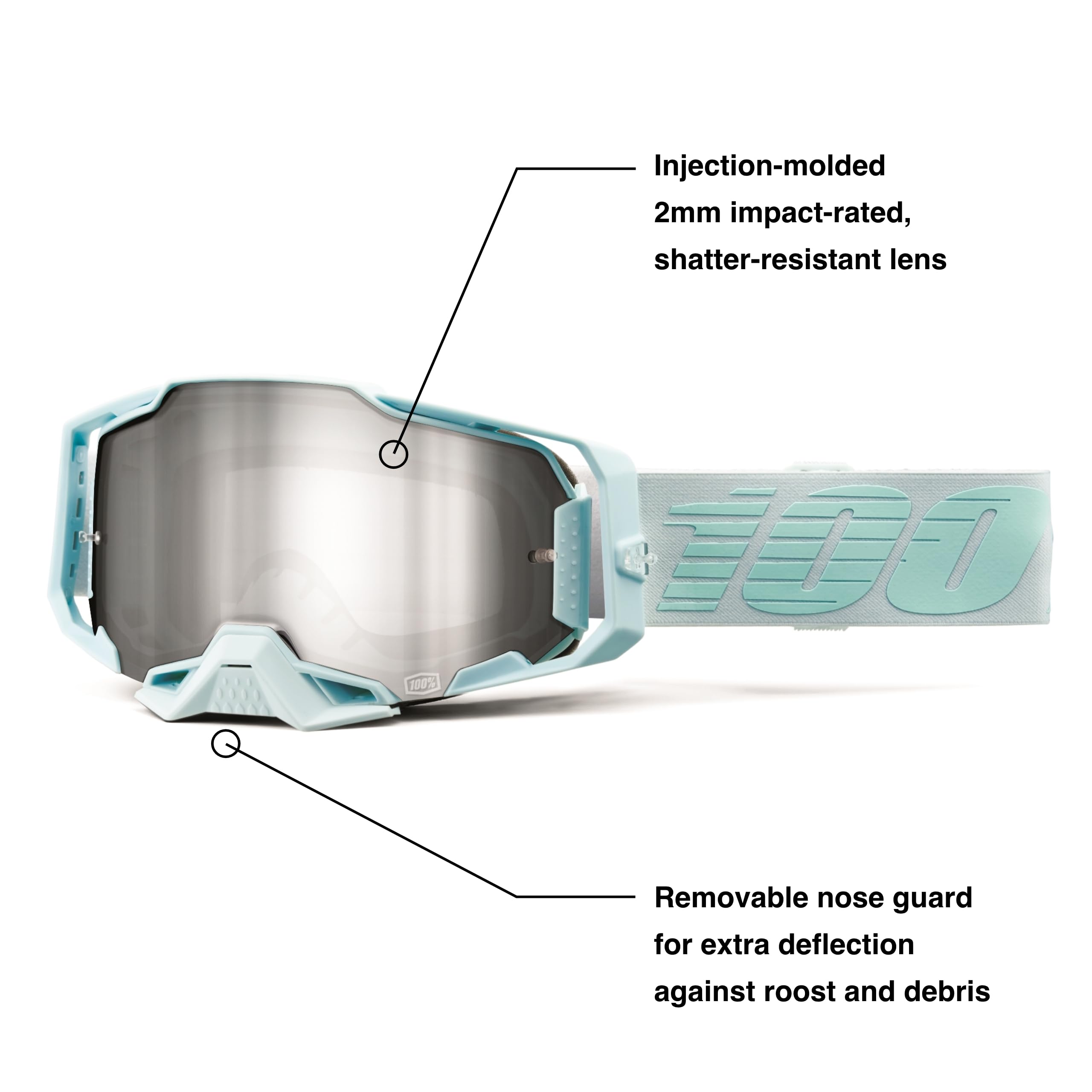 100% Armega Goggles - Eyewear For Dirt Bikes, Motocross, Motorcycle, & Bike Sports - Durable Mountain Biking Goggles - Petros, M