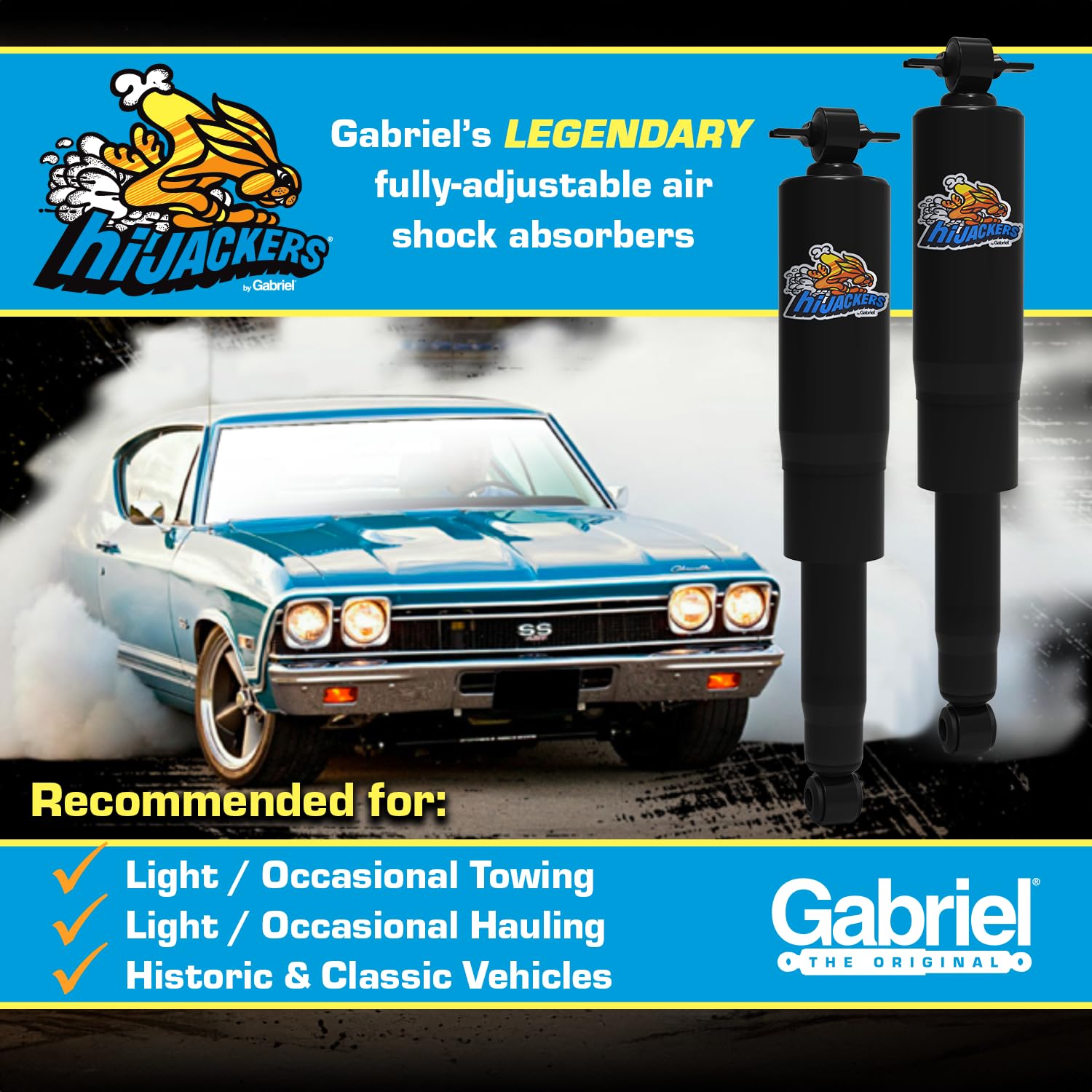 Gabriel 49128 Hijackers Rear Adjustable Air Shock Absorbers Fits Oldsmobile, Cutlass Turnpike, Delmont, Delta, Dynamic Jetstar,