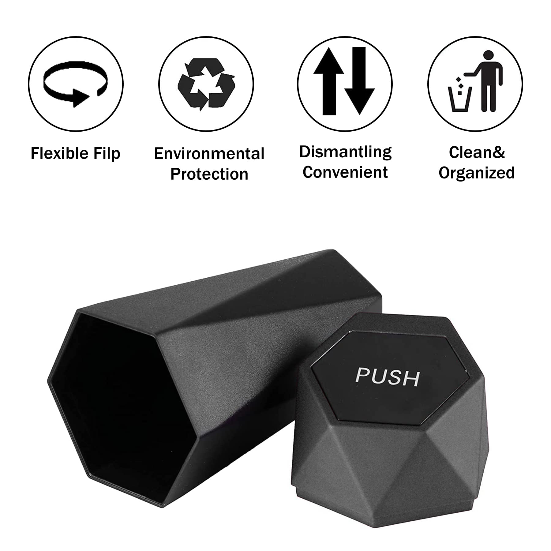 Justtop Car Trash Can With Lid, Diamond Design Small Automatic Portable Trash Can, Easy To Clean, Used In Car Home Office (Black