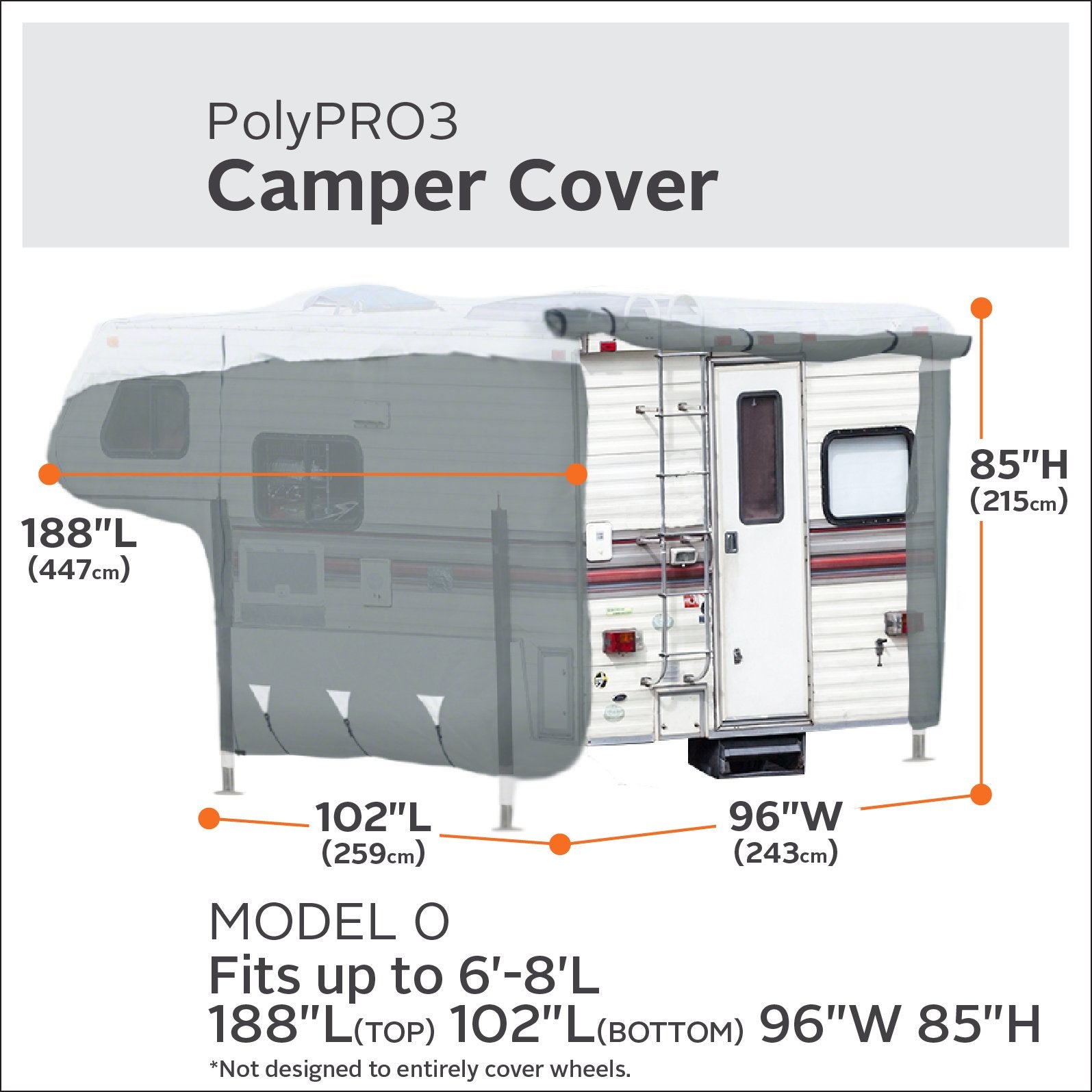 Classic Accessories Teardrop Trailer Cover, Fits 8'L x 5'W, Grey/Snow White, Polyester, Model 80-396-301001-RT
