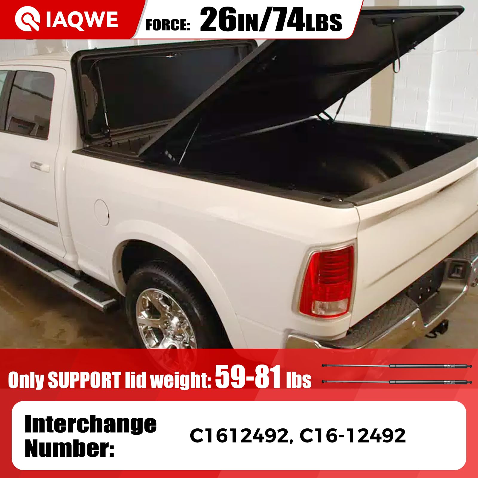 C1612492 26 Inch 74Lbs/329N Gas Struts Shock Spring Heavy Duty For Snugtop Are Leer Tonneau Cover Truck Cap Rv Bed Floor Hatch B