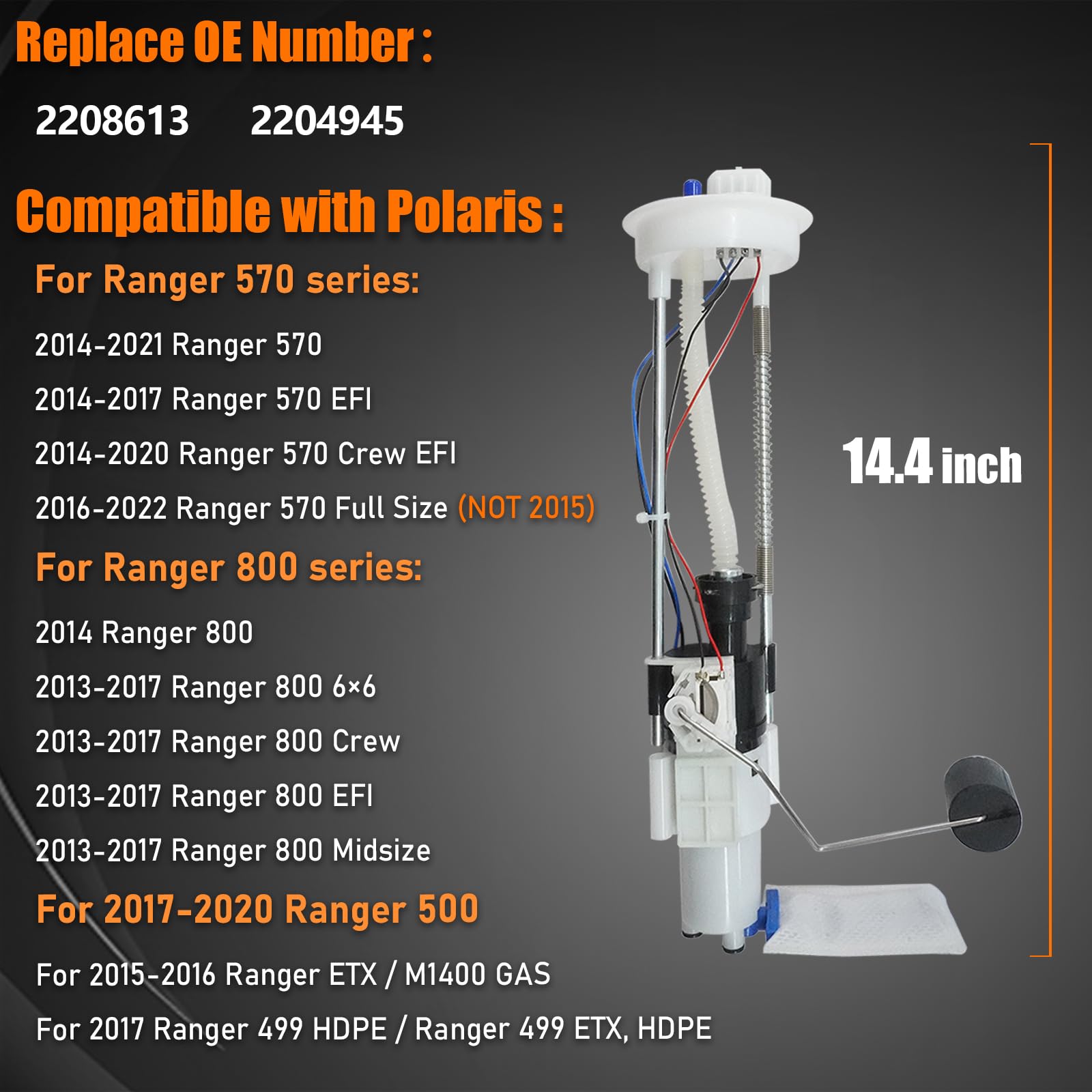 OEKITS Fuel Pump Assembly for Polaris Ranger 500/570/800 EFI ETX Crew 2013-2022, Size 2208613