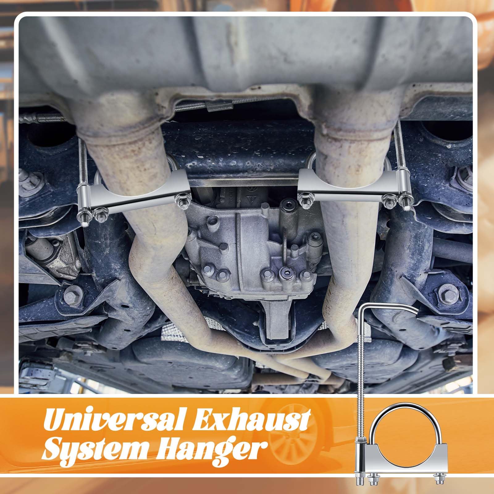Datanly 2.5 Inch Heavy-Duty Universal Exhaust Clamp with Hanger for Cars and Trucks - Silver Rear Muffler Exhaust Pipe Support