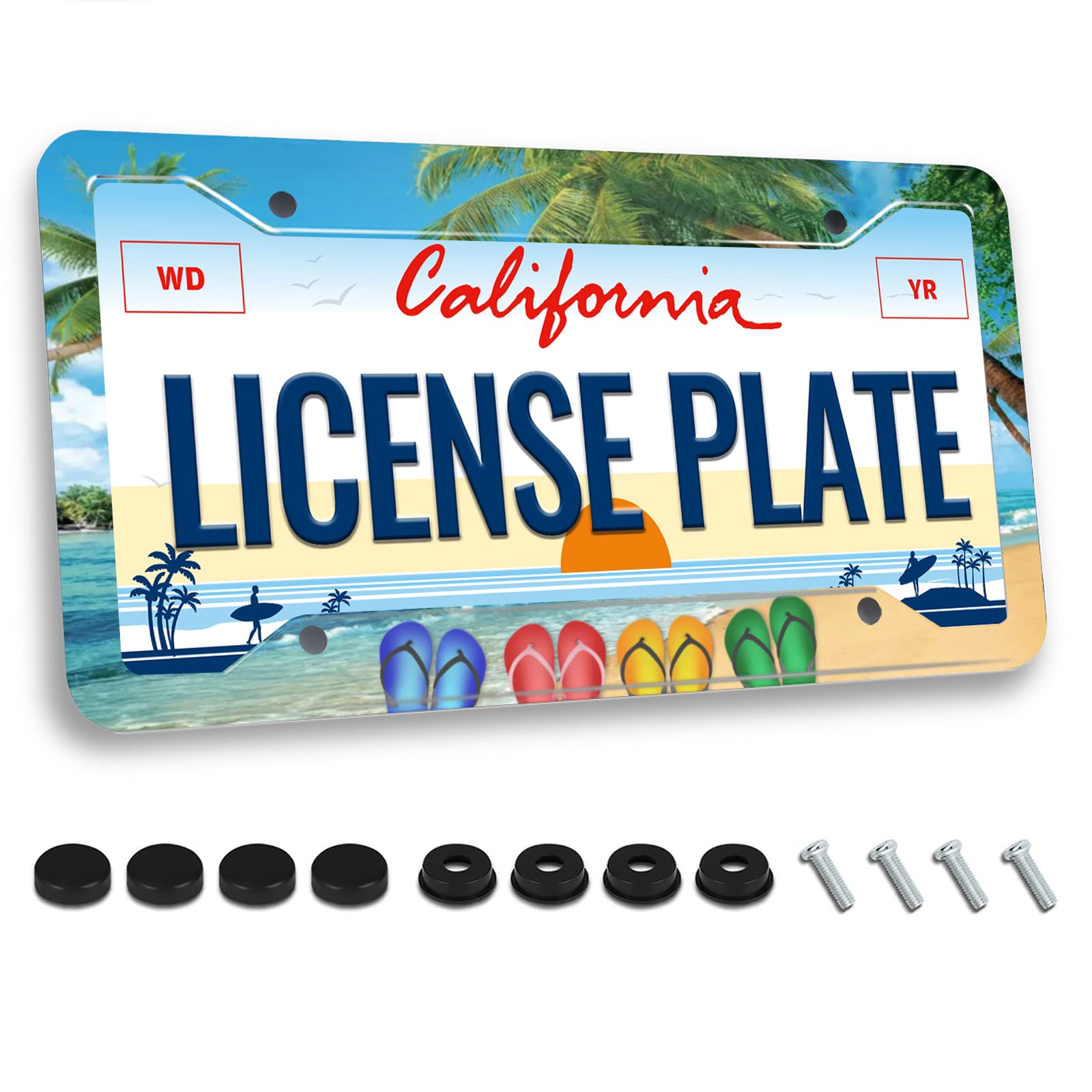 Hawaii Beach Flip Flops License Plate Frame Palm Tree For Car Decorative Parts Stainless Steel Rustproof License Plate For Stand