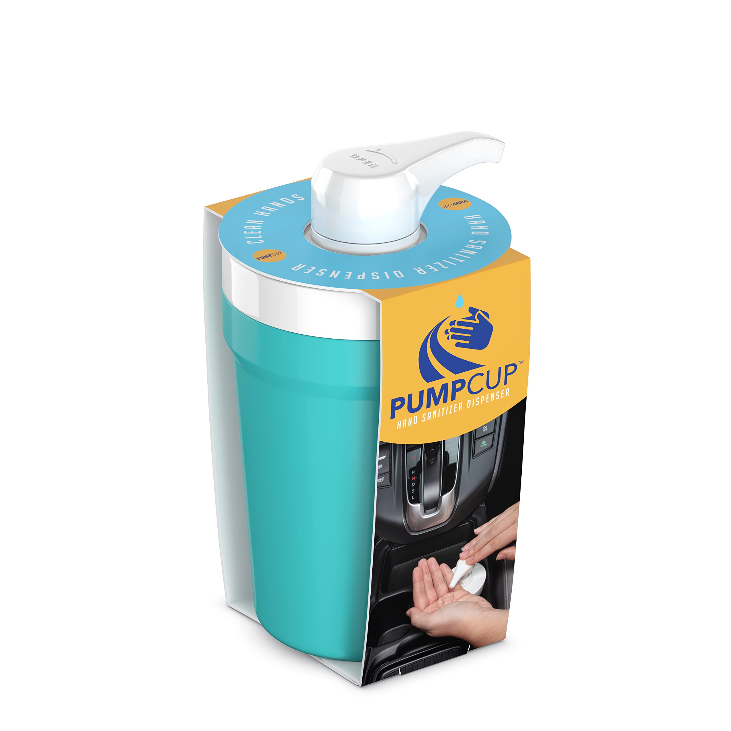 PumpCup Portable Hand Sanitizer Dispenser for Car Cup Holders (Solid Teal)