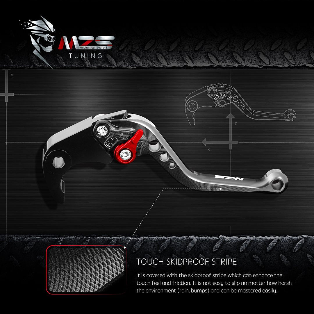 MZS Adjustable Short Black Motorcycle Brake Clutch Levers for YZF R1 R6 (2004-2016) - CNC Aluminum, Compatible with YZF R1/R6