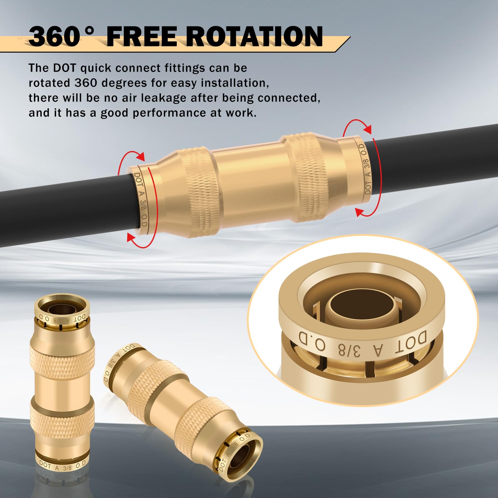 CheeMuii Brass DOT Air Line Fittings Kit - 23 PCS, 1/4" & 3/8", Gold, Quick Connect Pneumatic Tubing Set