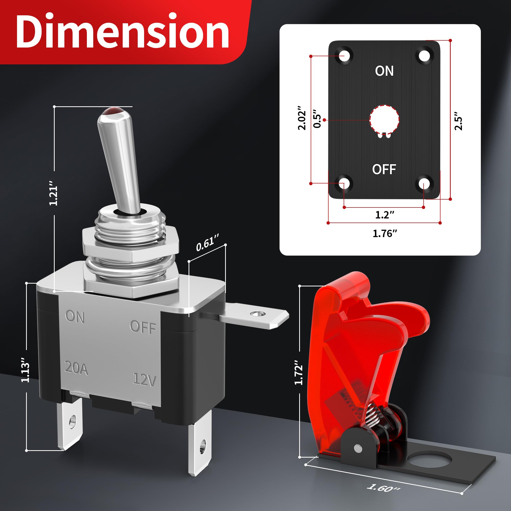 RVMARINEPAT Toggle Switch 12V DC 20A Lighted Toggle Switch 3 Pin ON/Off SPST LED Illuminated with Mounting Panel, Aircraft Safet