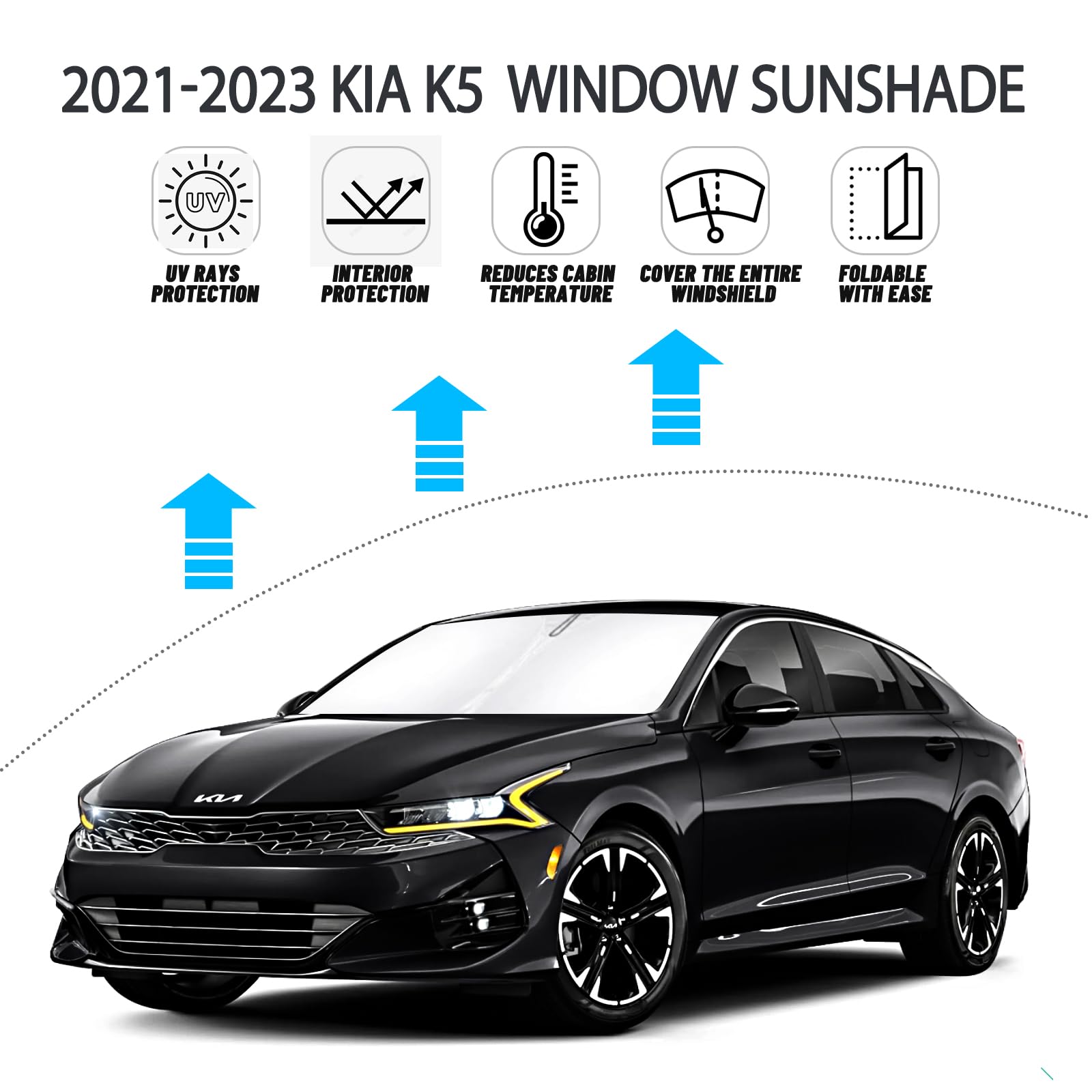 D-Lumina Windshield Sun Shade For 2021 2022 2023 Kia K5 Accessories, Front Window Sunshade Sun Visor Protector Block Uv Rays Hea