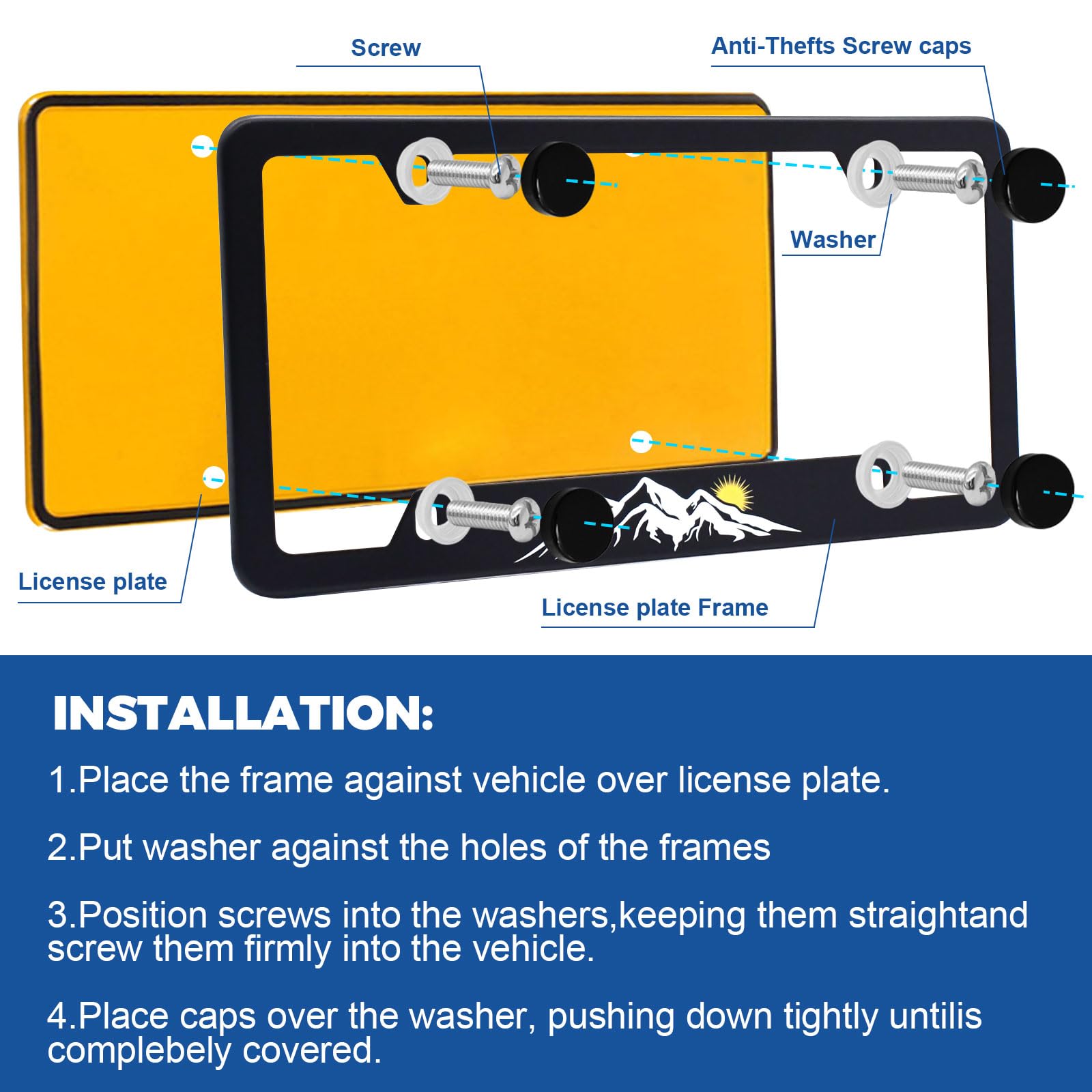 Matte License Plate Frames Mountain Style Aluminum Alloy License Plate Cover Holder License Plates Universal Car Accessories For