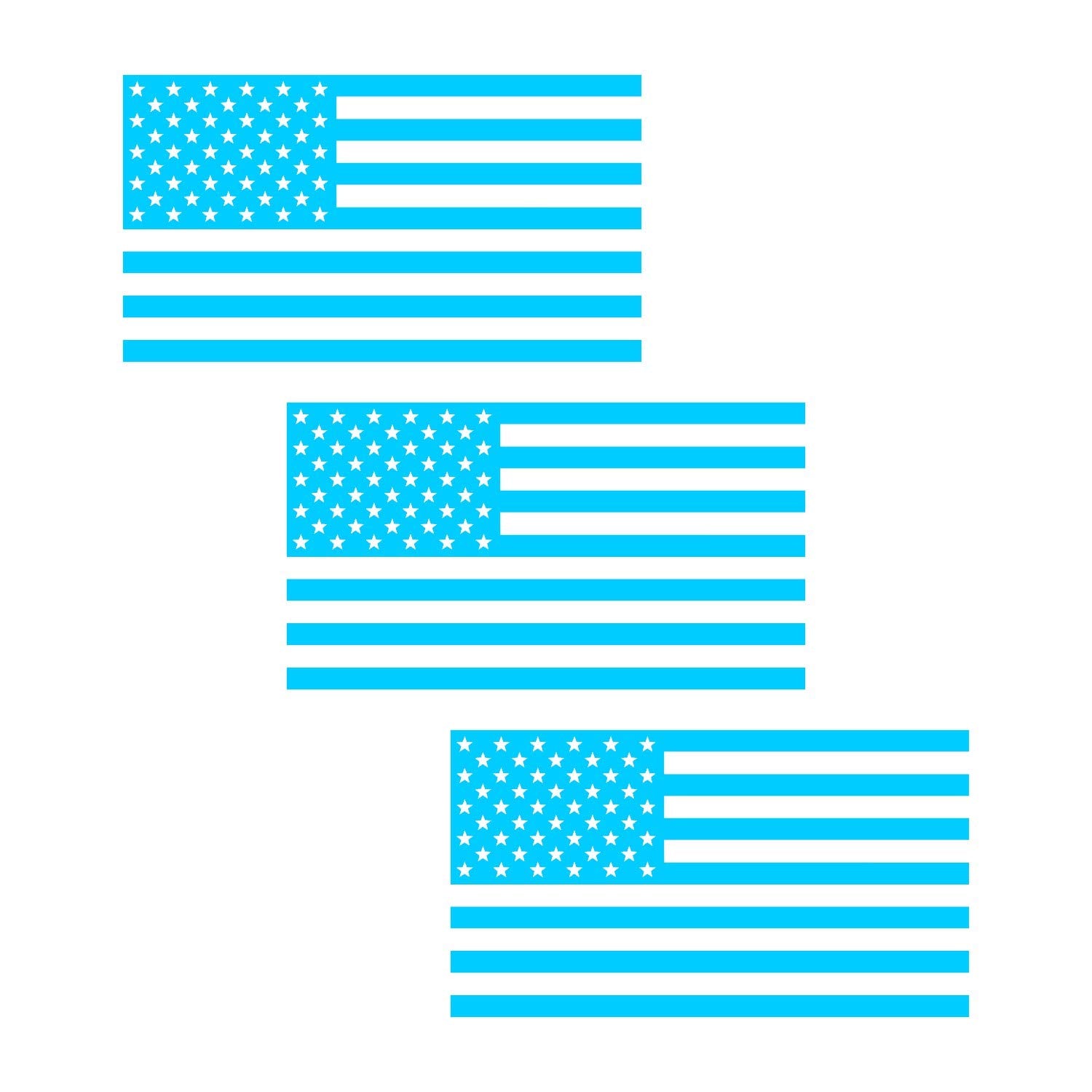 American Us Flag [Pick Color/Size] Vinyl Decal Sticker For Laptop/Car/Truck/Window/Bumper (5In X 2.8In [3-Pack], Matte Light Blu