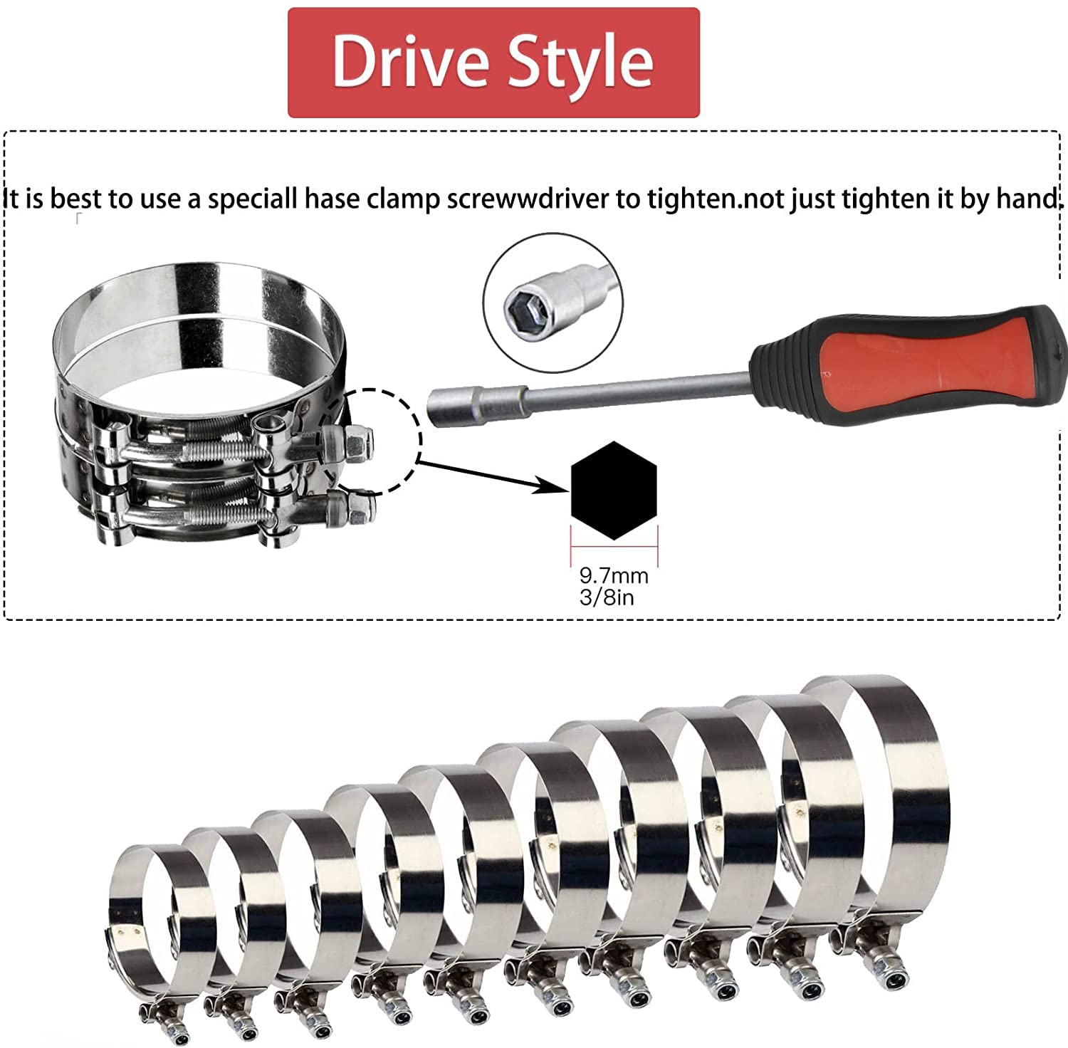 10Pcs 44Mm - 51Mm Stainless Steel T-Bolt Clamps Turbo Intake Intercooler Clamp For 1-1/2'' I.D. Hose