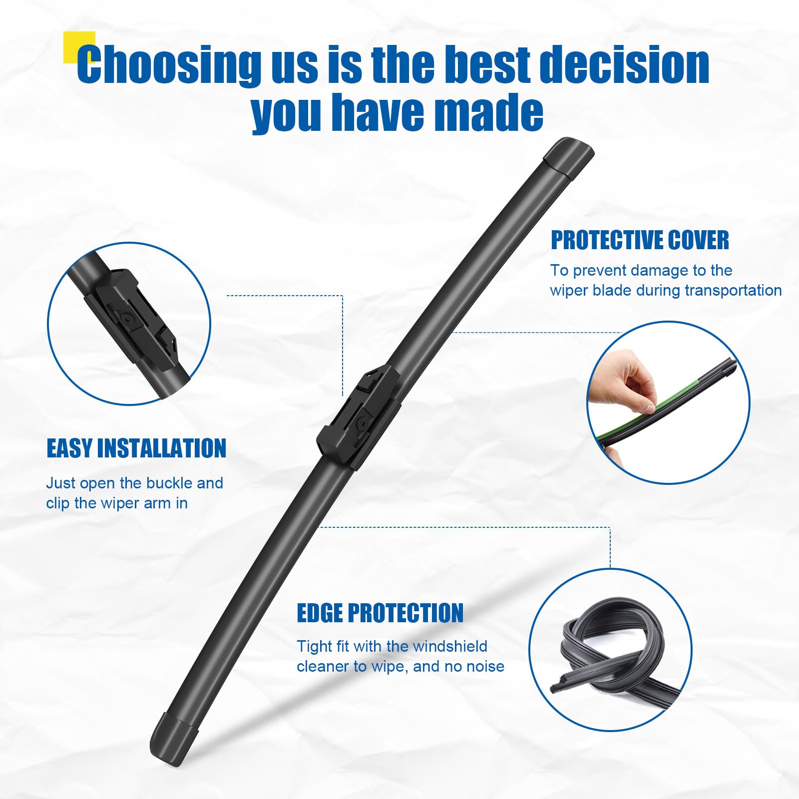 Hrsno Quality All-Season Premium Windshield Wiper Blade Replacement For Honda Civic Coupe 2-Door 2005-2011, Easy For Installatio