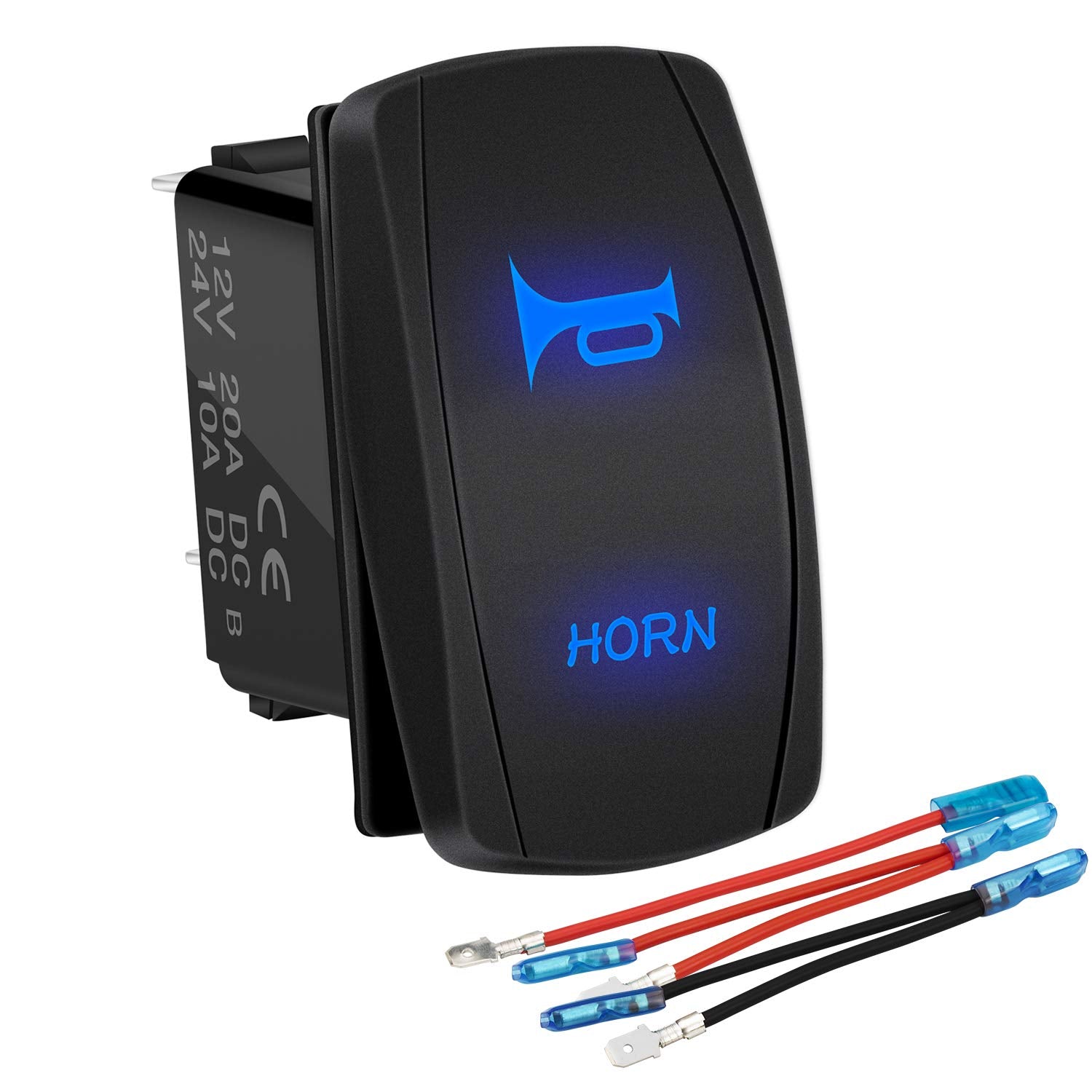 Daiertek 12V Horn Button Momentary Rocker Switch Blue Led 12 Volt John Deere Polaris Ranger Auto Train Atv Utv Rzr Boat Marine T
