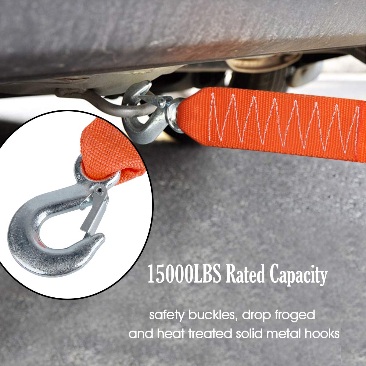 Jchl Tow Strap Heavy Duty With Hooks 2   X20 15,000Lb Recovery Strap 6,8 Tons Towing Strap With Safety Hooks Polyester