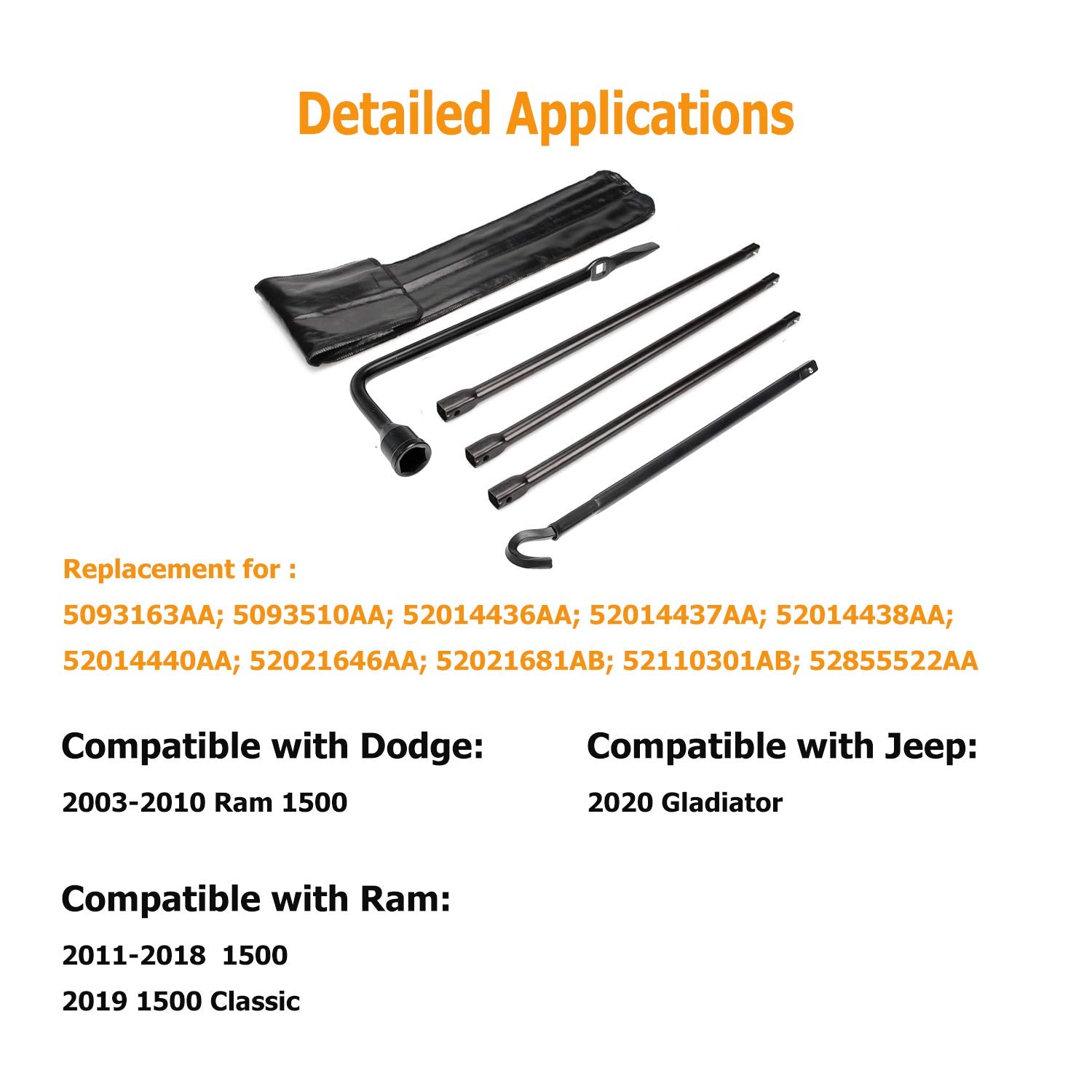 Dr.Roc Spare Tire Tool Kit - Jack Handle & Lug Wrench, DRS570, Black, Compatible with Dodge Ram 1500 & Jeep Gladiator 2020-2021
