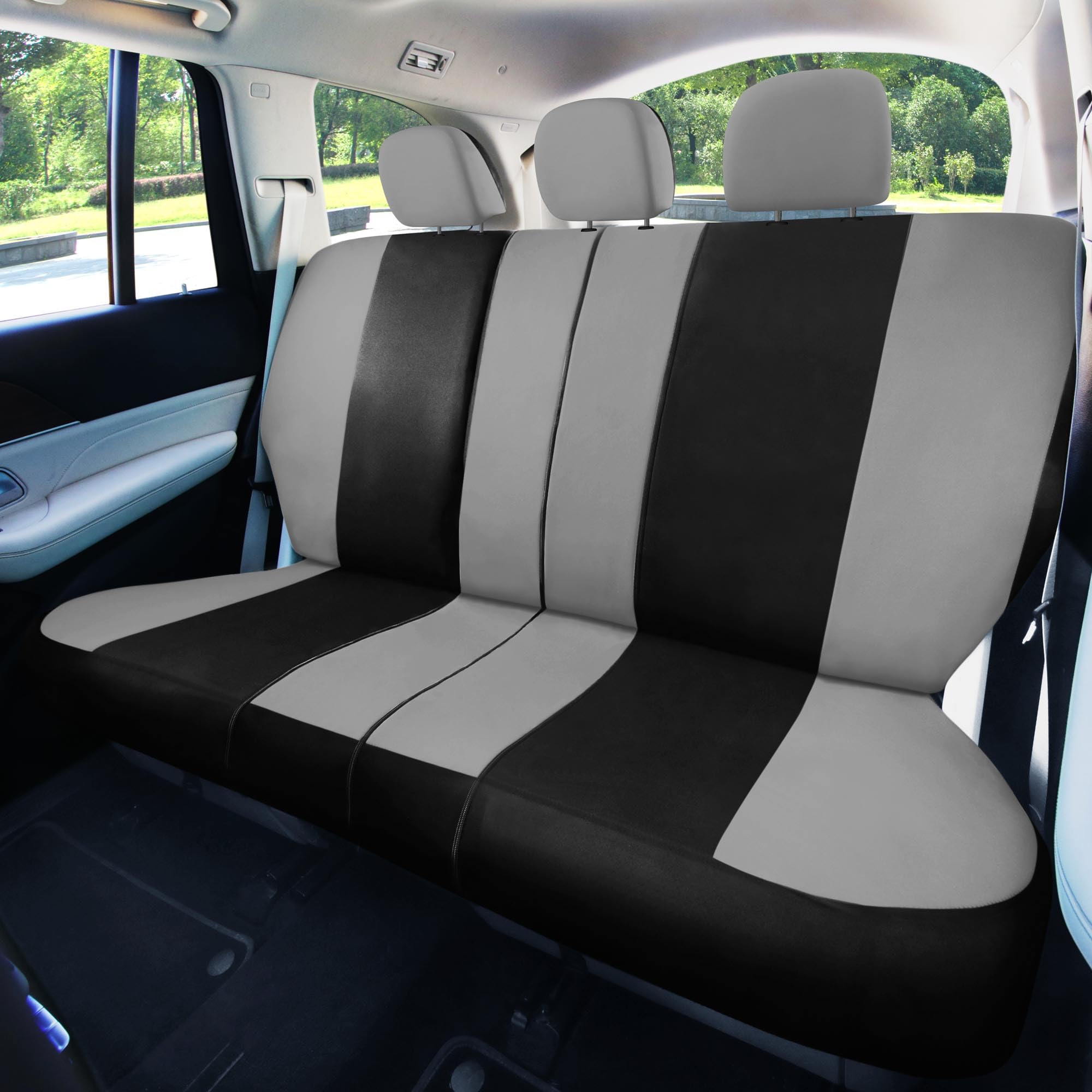 Fh Group Universal Fit Gray Black Automotive Seat Covers Combo Set With Steering Wheel Cover And Seat Belt Pad Fits Most Cars, S