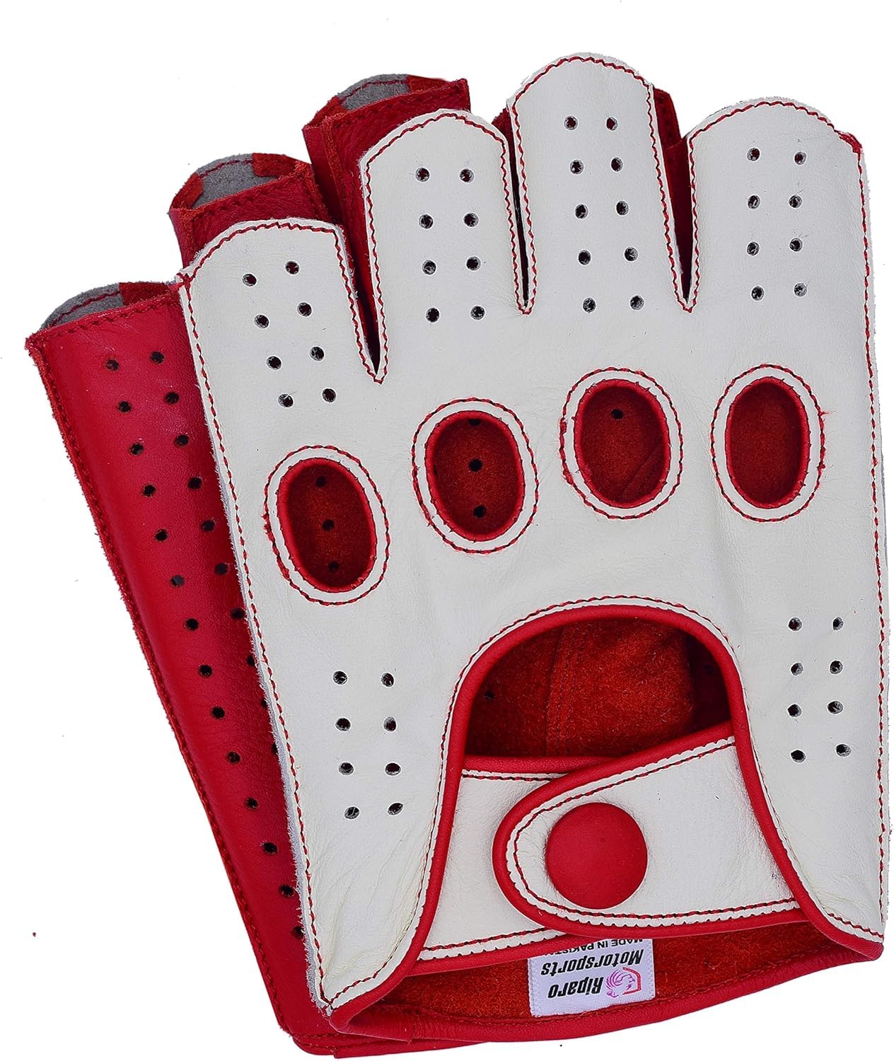 Riparo Fingerless Gloves For Men, Leather Fingerless Gloves For Driving, Motorcycle, Riding, Costume, Cosplay And Cycling (White