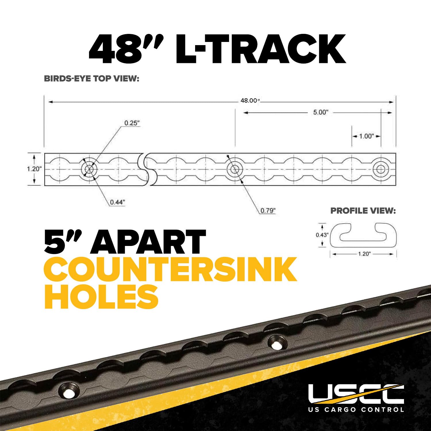 US Cargo Control L Track Tie Down System - 4' Black Anodized Aluminum Tracks & O-Ring Fittings for Trailers & Truck Beds