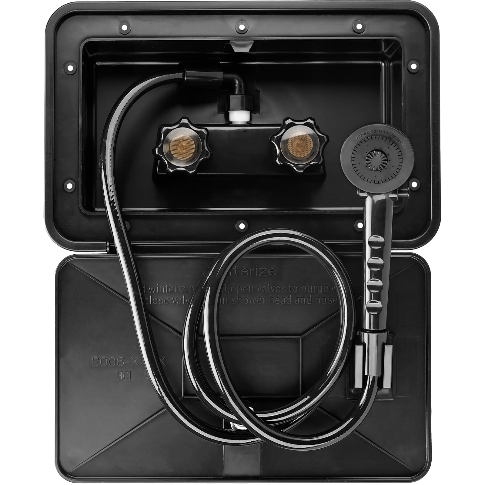 RVMATE RV Exterior Shower Box Kit RV Outdoor Shower Box Kit Faucet Replacement with Shower Head & Hose (Black)