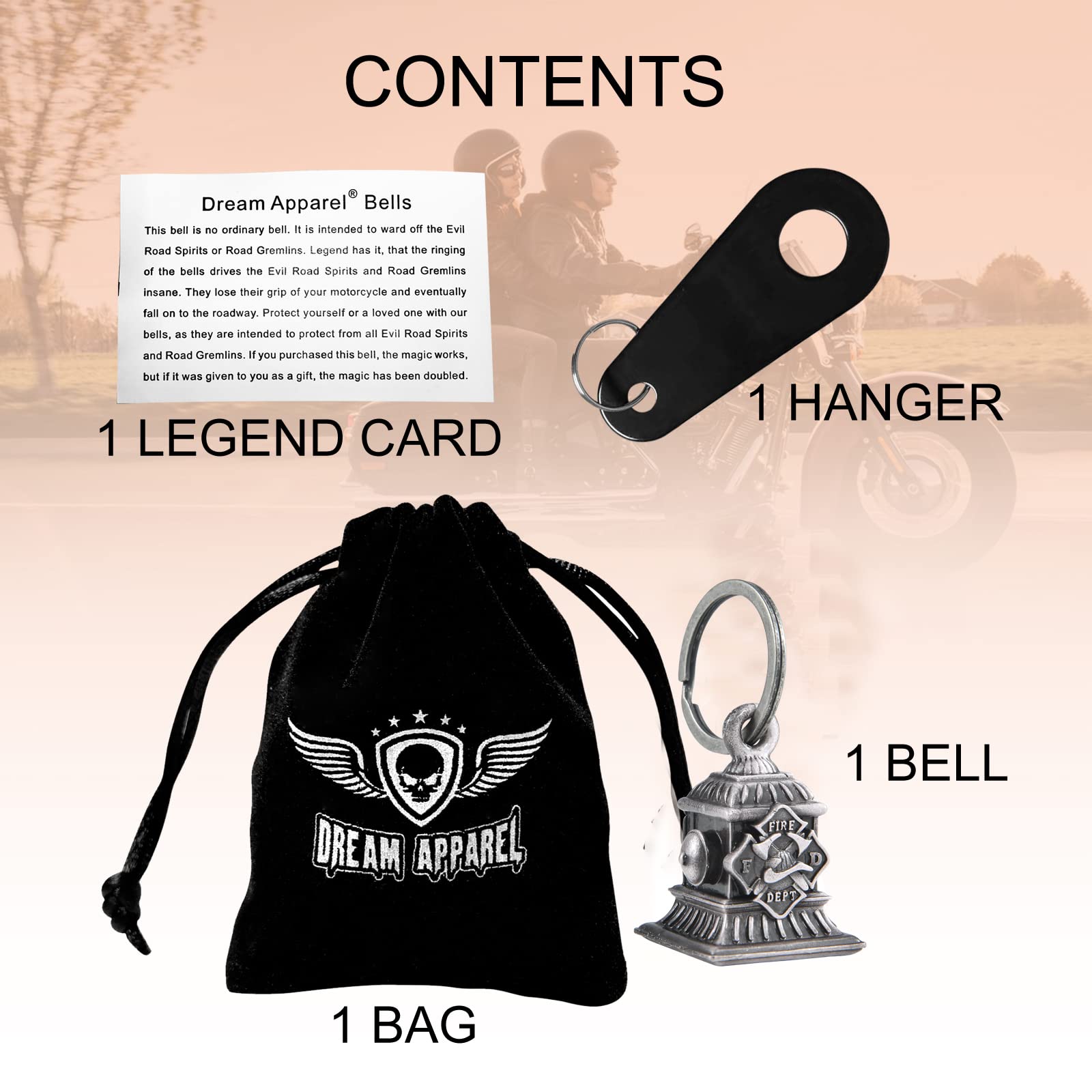 3D Motorcycle Bell With Hanger For Biker, Good Luck Biker Bells & Motorcycle Accessories, Key Chain With Colorful Luck Bell