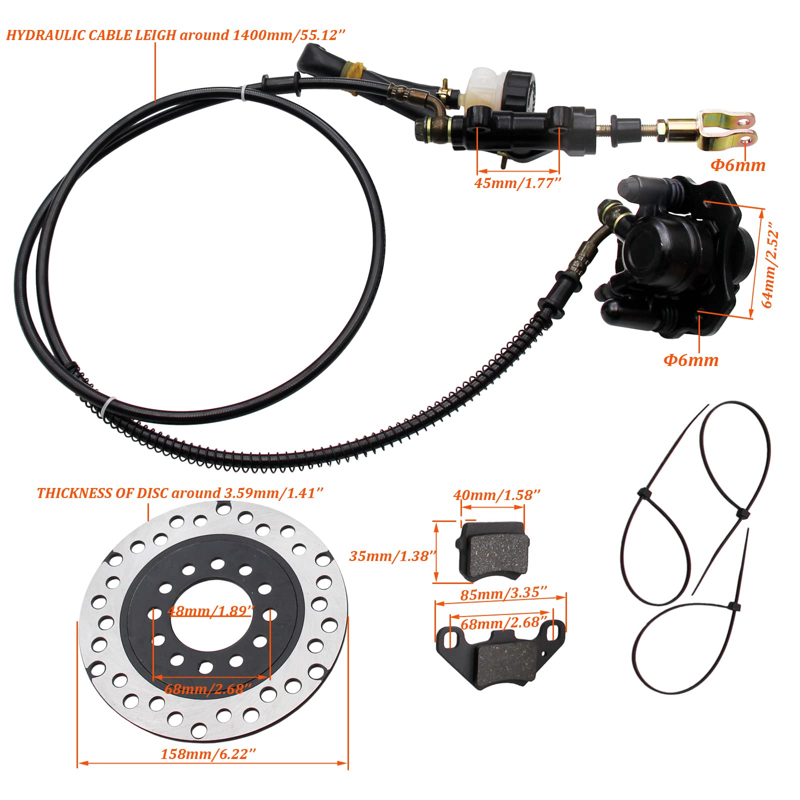 Hydraulic Rear Disc Brake Caliper System Pads Disk Rotor For 150cc 200cc 250cc Dirt Bike Quad ATV Gokart Go Kart Dune Buggy (BLA