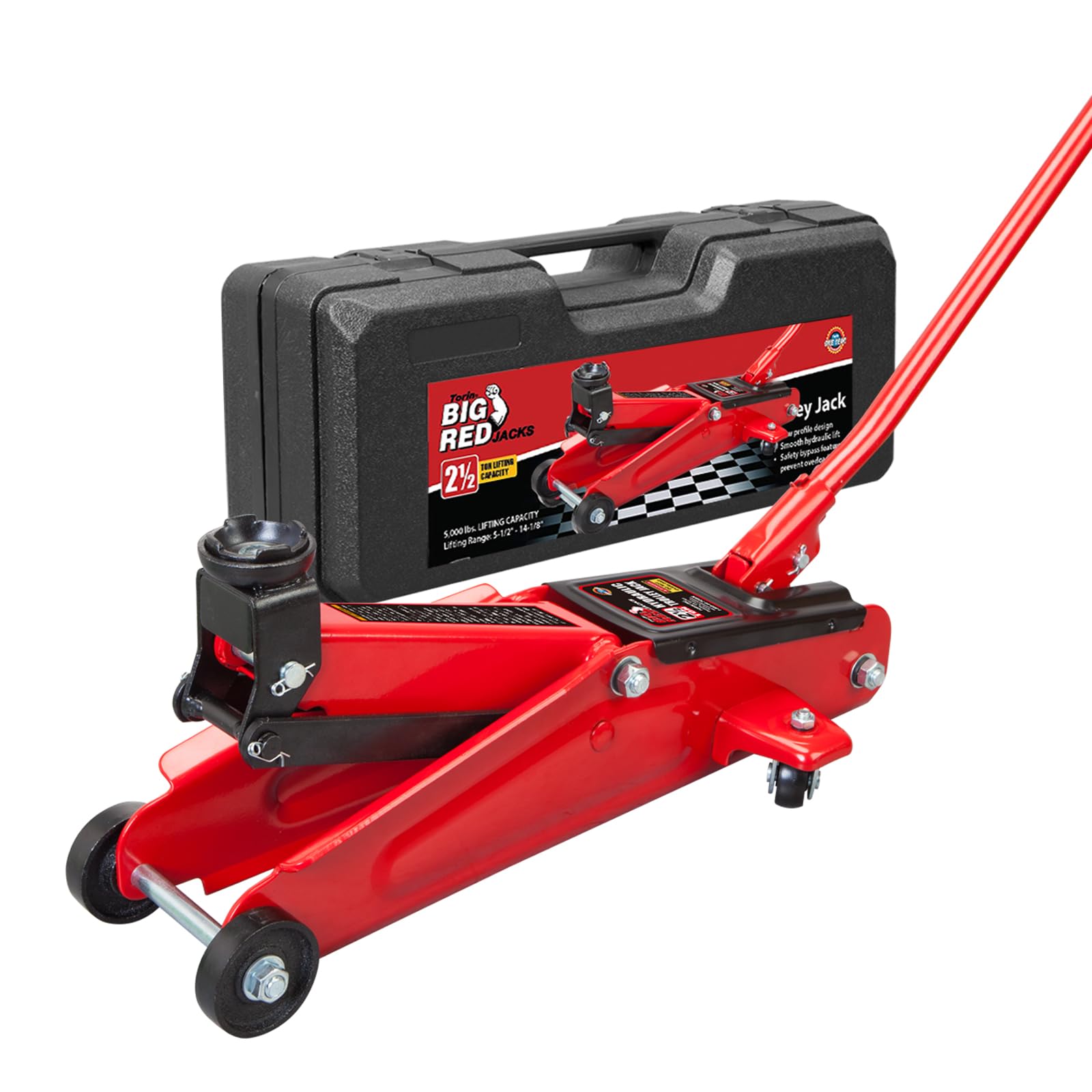 BIG RED Low Profile Hydraulic Trolley Floor Service/Floor Jack with Blow Mold Carrying Storage Case, 2.5 Ton (5,000 lb) Capacity