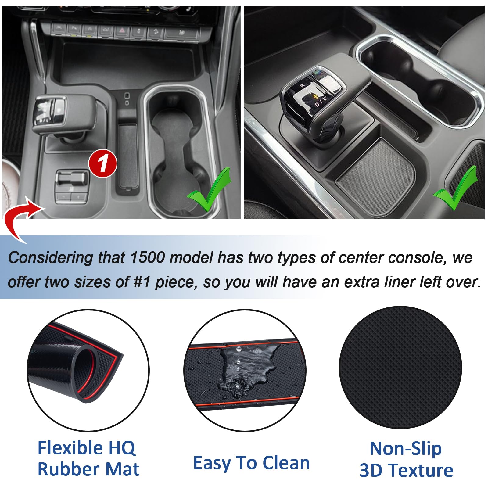 TOPINSTALL Console Liners for 2023-2026 Chevy Silverado/GMC Sierra, Premium Non-Slip Rubber Cup Holder Mats, Red, Full Console w/Bucket Seats