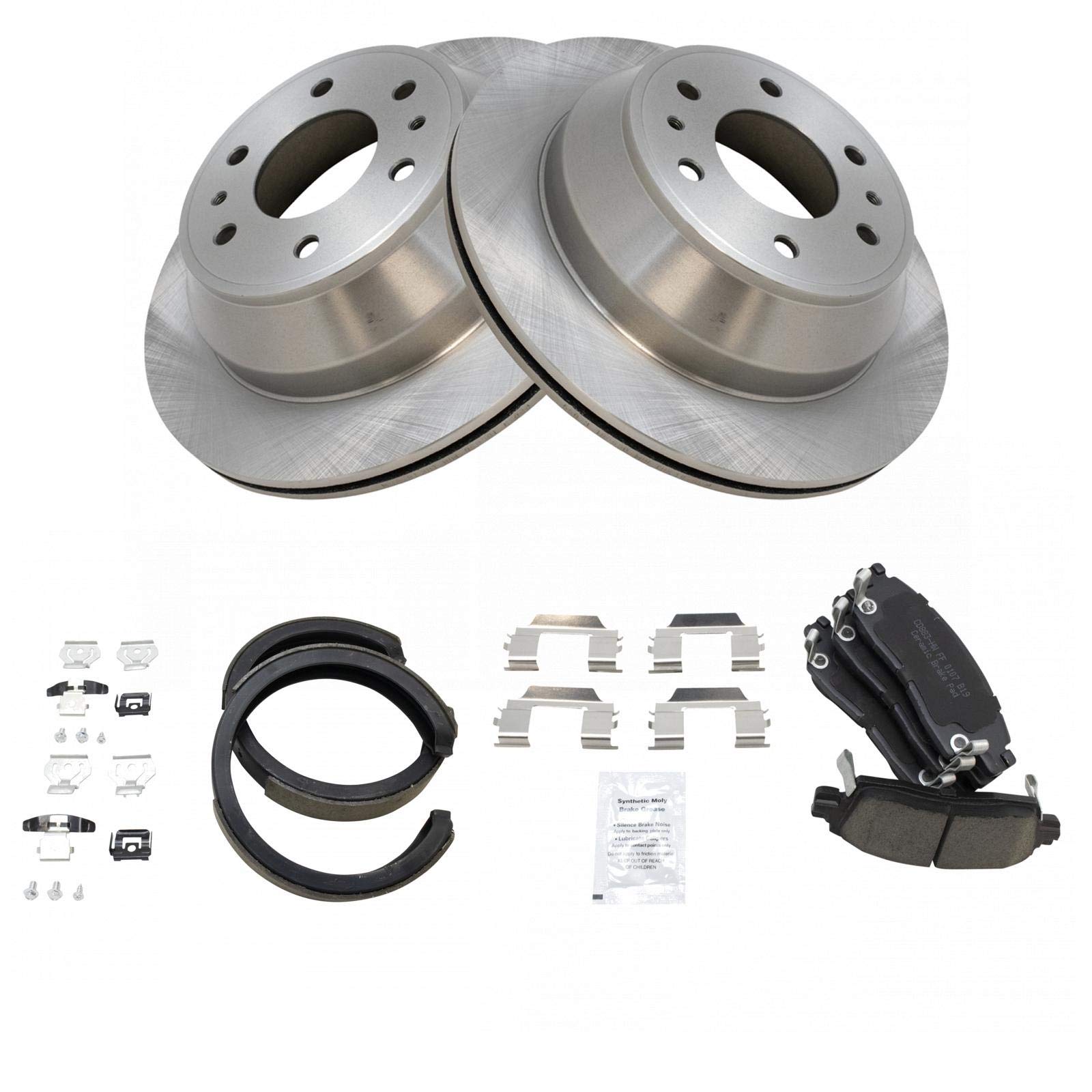 Trq Rear Brake Pad & Rotor Kit Brake Pads Brake Rotor Parking Brake Shoe Set Ceramic Compatible With 2011-2018 Dodge Challenger