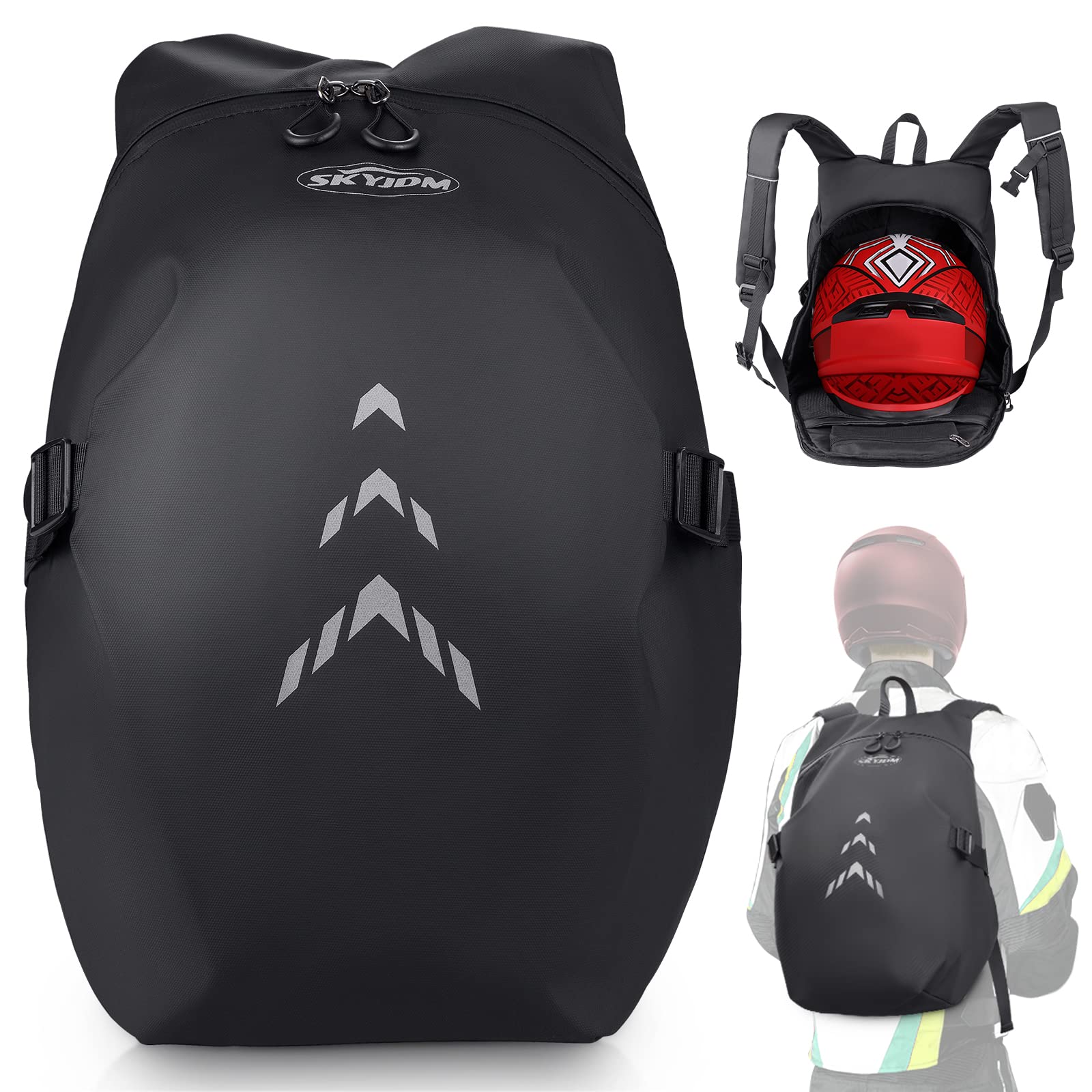 SKYJDM Motorcycle Backpack for Men - Large Capacity Waterproof Helmet Backpack for Men with Laptop Pocket, Large