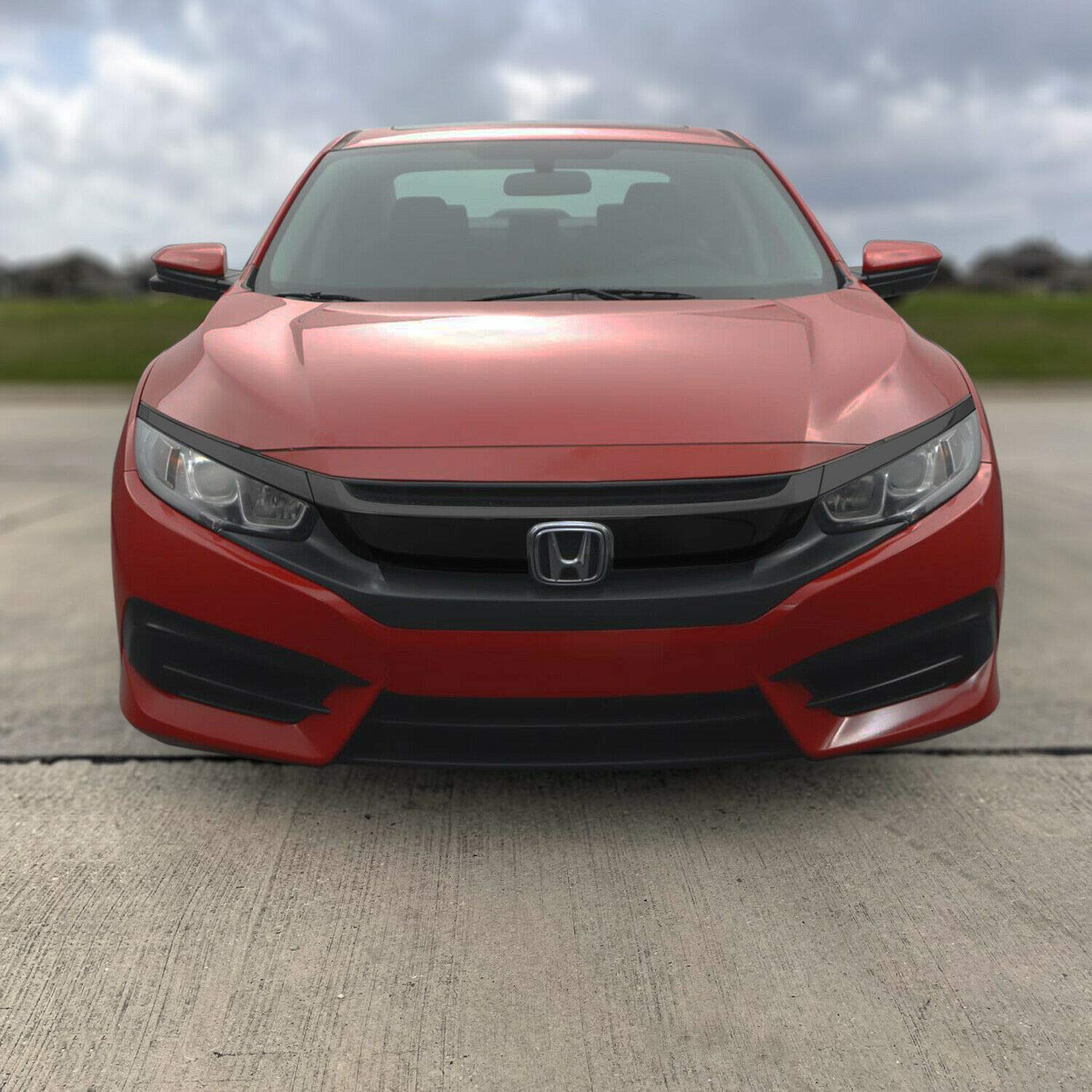 SlickMod Vinyl Overlay for 2016-2021 Honda Civic Front Grill Trim, Gloss Black, Model HON-CIV-1621-FGT