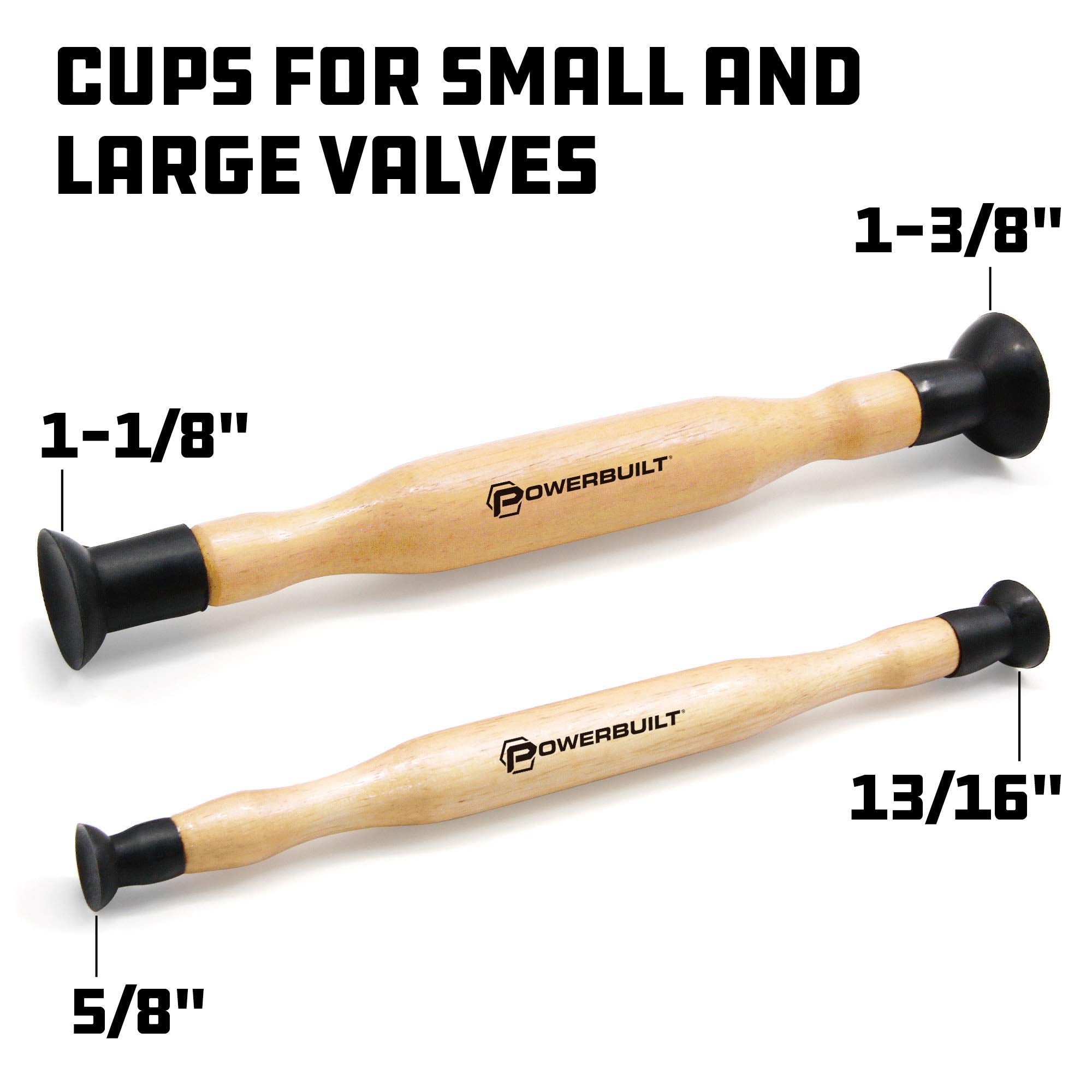 Powerbuilt 2 Piece Double Cup Valve Grinder Set, Double Ended Grip Valve Grinding Lapping Stick Tool Set, Sizes for 5/8'' 13/16'