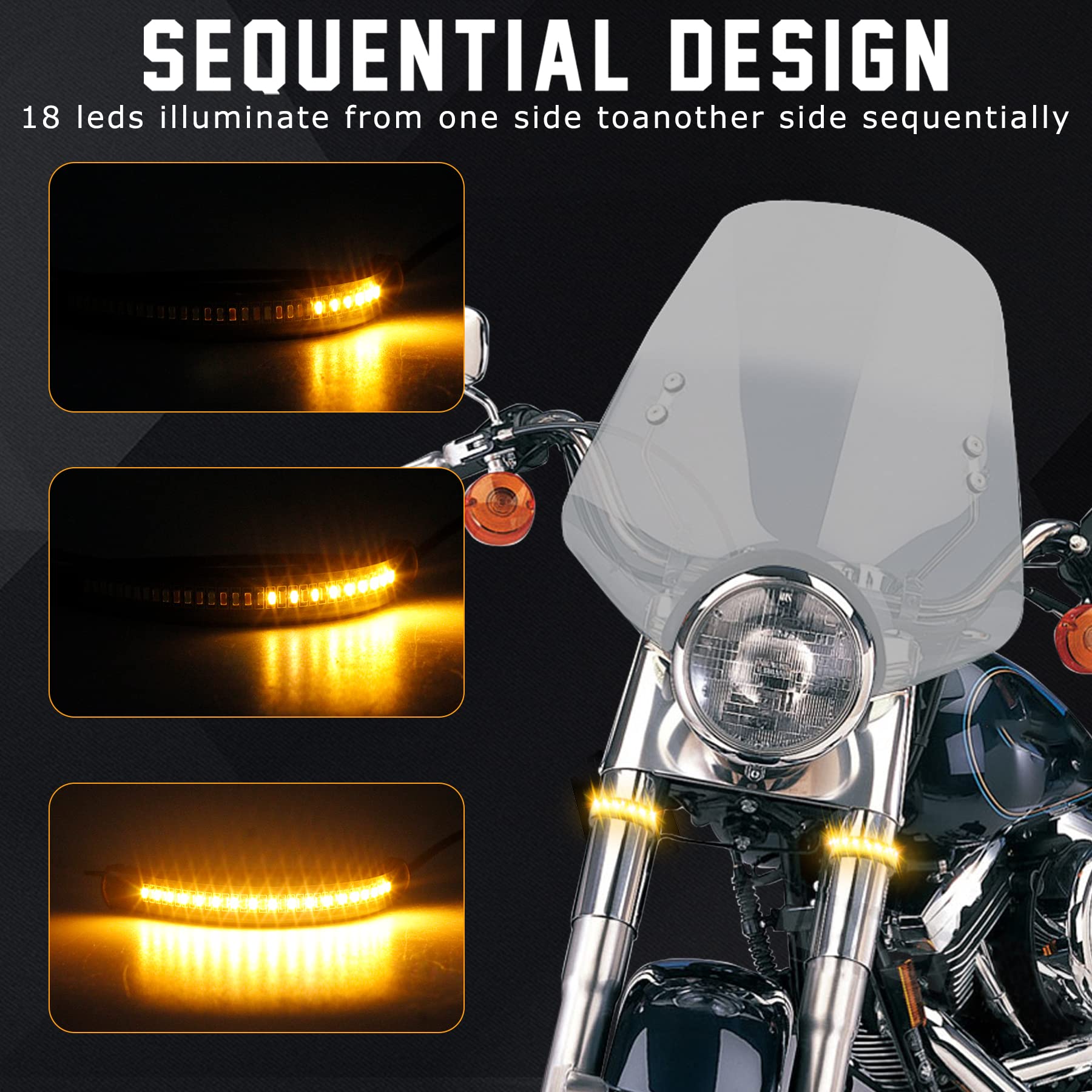 Quasco Motorcycle Turn Signals Strip, Flexible Universal 12V Led Blinkers Compatible With Harley Cafe Racer Dual Sport Dirt Bike