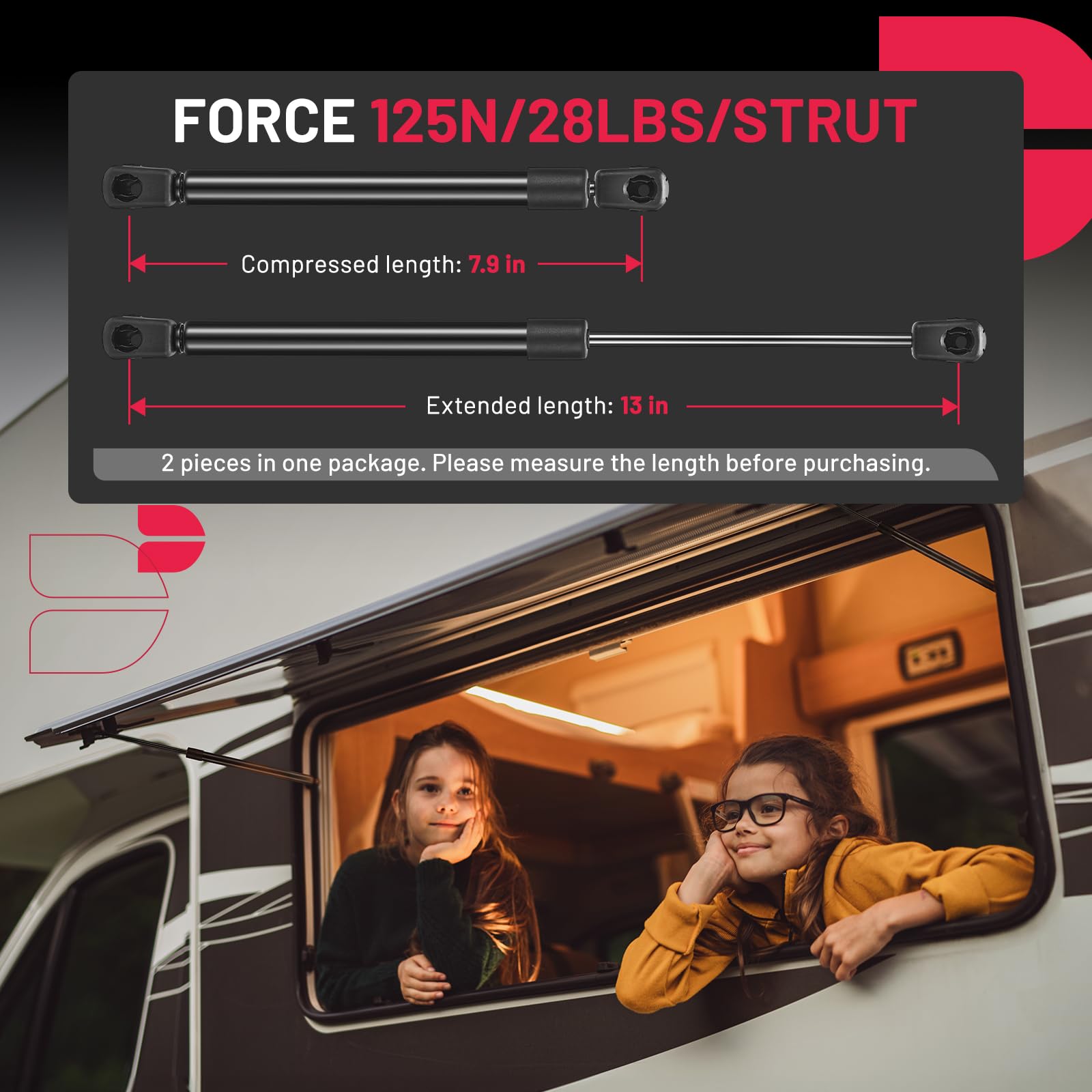 Bdfhyk Lift Support C1623070 13 Inch 28Lbs/(125N Gas Struts Shocks For Are Leer Camper Shell Topper Rear Window, Truck Bed Cover