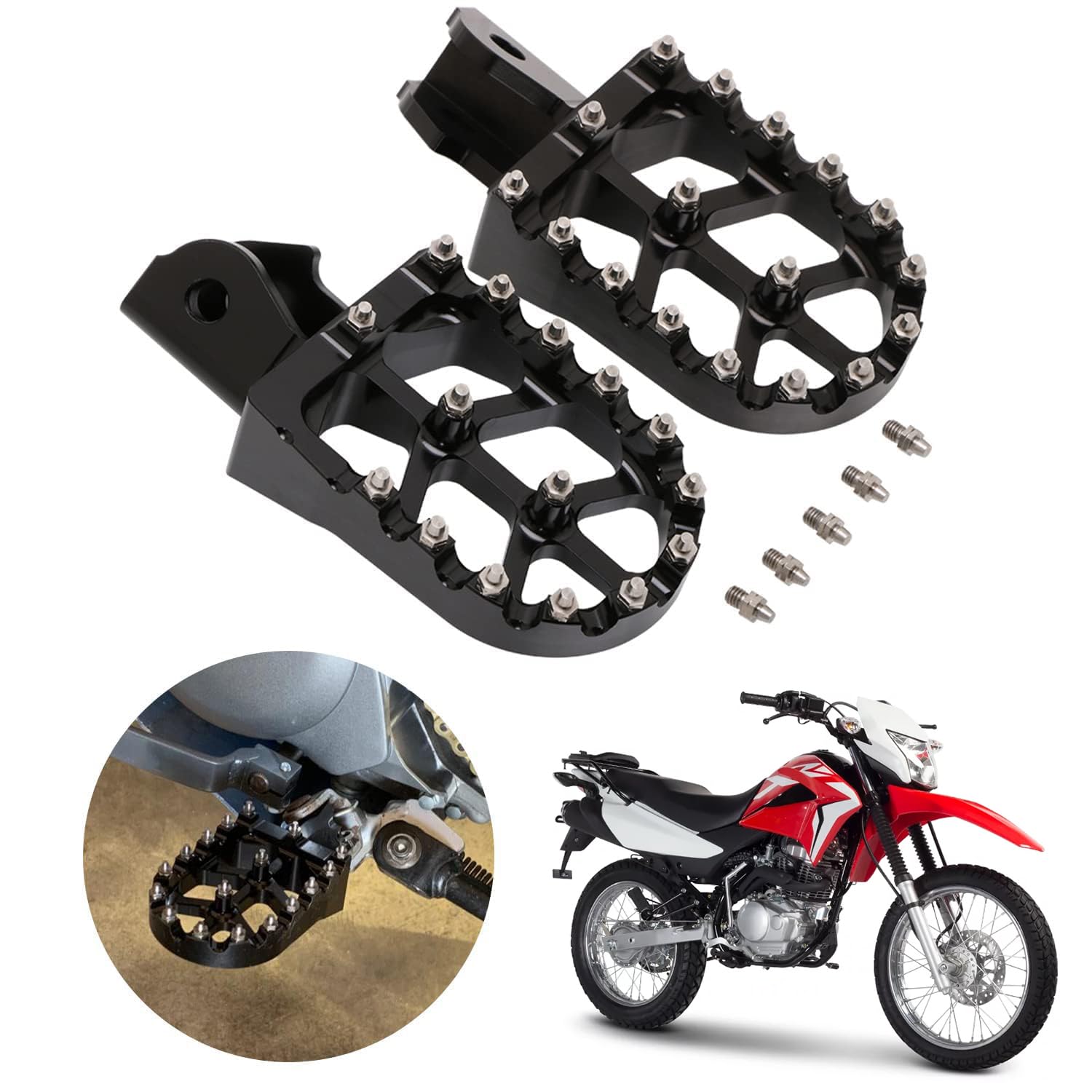 AnXin Dirt Bike Foot Pegs Motorcycle Footpegs Foot Pedals Rests CNC for CRF250F 19-24 XR150L 15-24 CRF150F CRF230F 03-19 Hawk 25