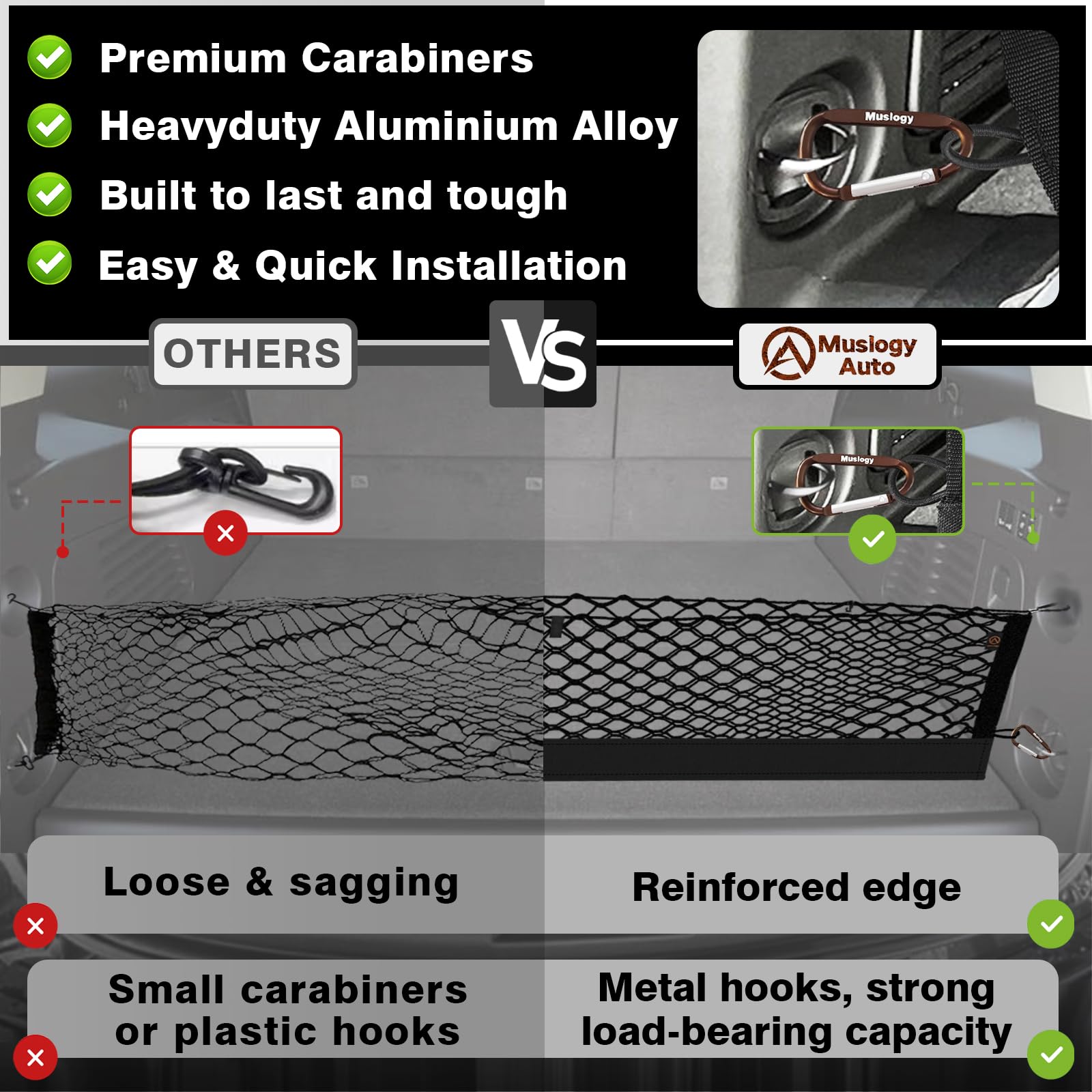 Muslogy Envelope Style Trunk Cargo Net Compatible With 2015-2020 Chevy Suburban, Gmc Yukon Xl Accessories Upgraded Mesh Storage