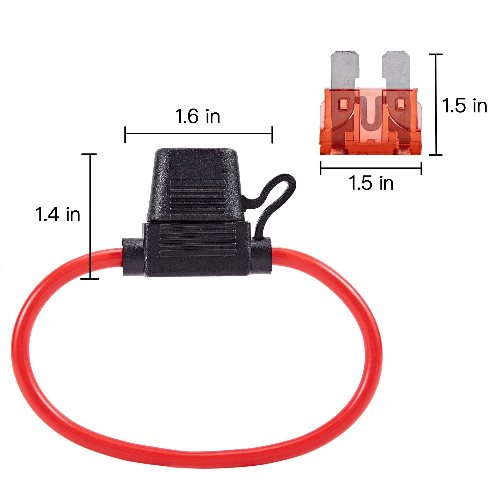 Febrytold 10 Gauge Inline Fuse Holder - 2 Pack Fuse Holder Waterproof Pigtail Fuse Relay With 2 Pack 30Amp Blade Fuse & 2 Pack 4
