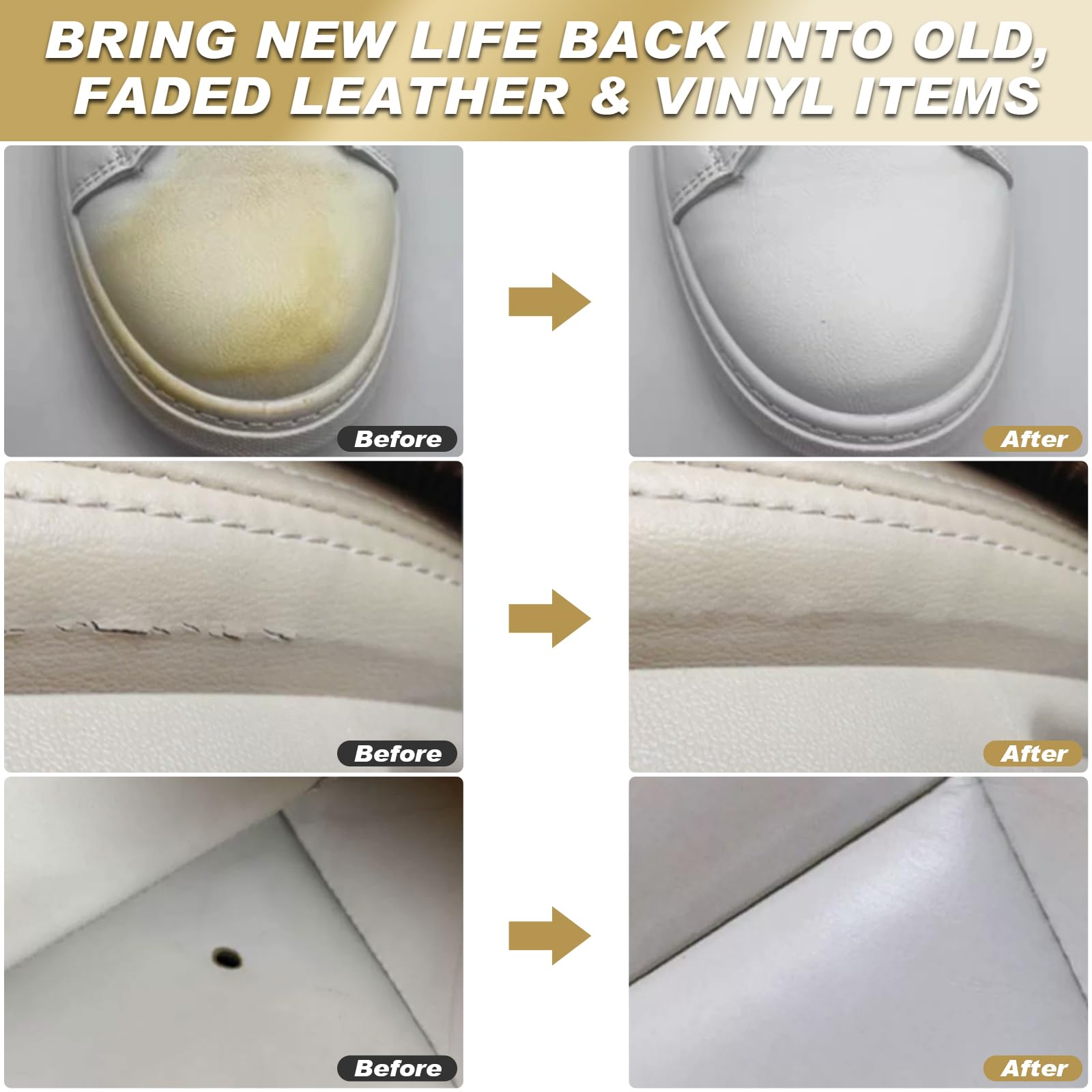 SEISSO Leather Repair Kit for Furniture, White Vinyl Repair Kit with Mink Oil Car Interior Leather Recoloring Balm for Scratches