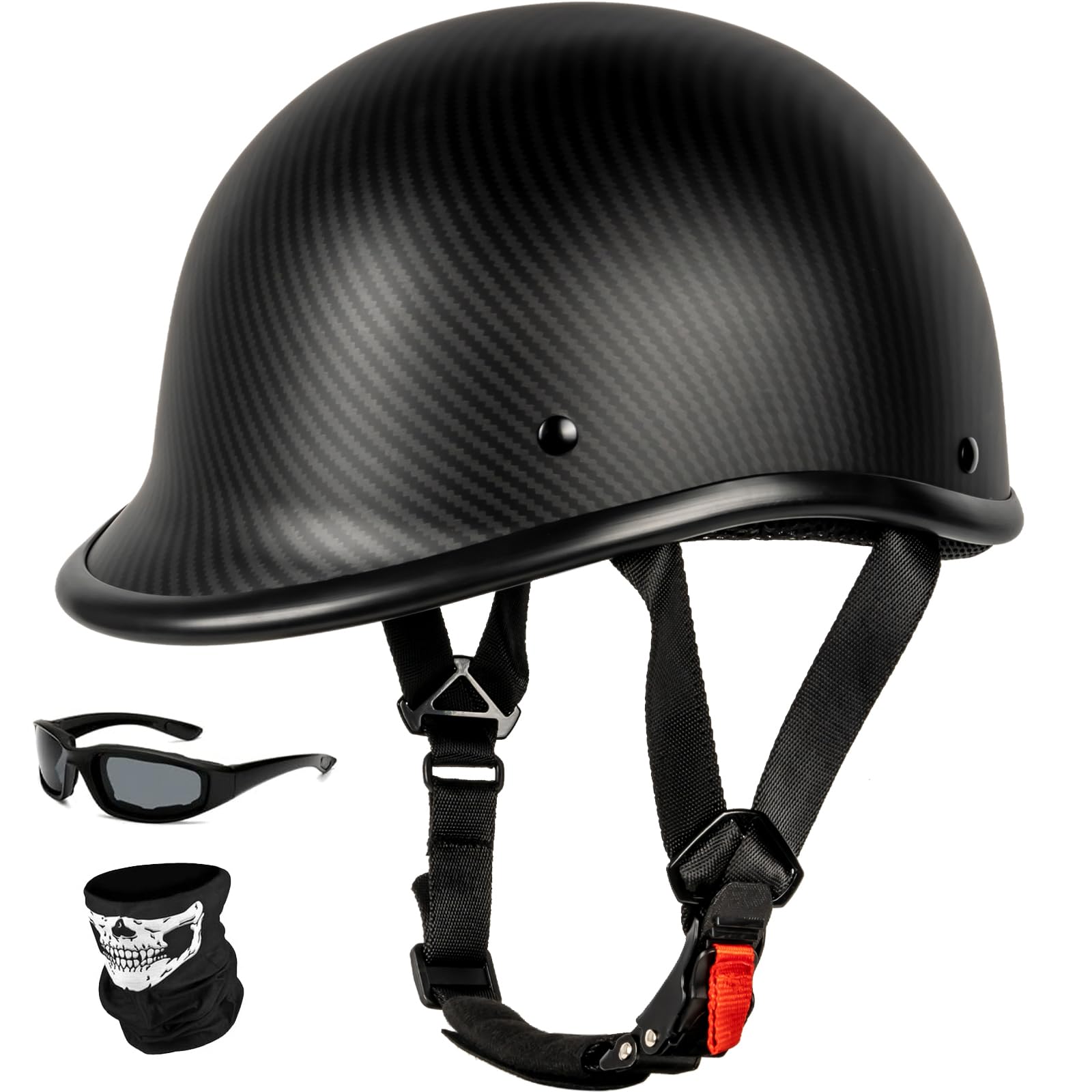 Yesmotor Vintage Motorcycle Half Helmet - Lightweight Low Profile Open-Face Half-Face Helmet - Dot Approved (Carbon Fiber, Xl)